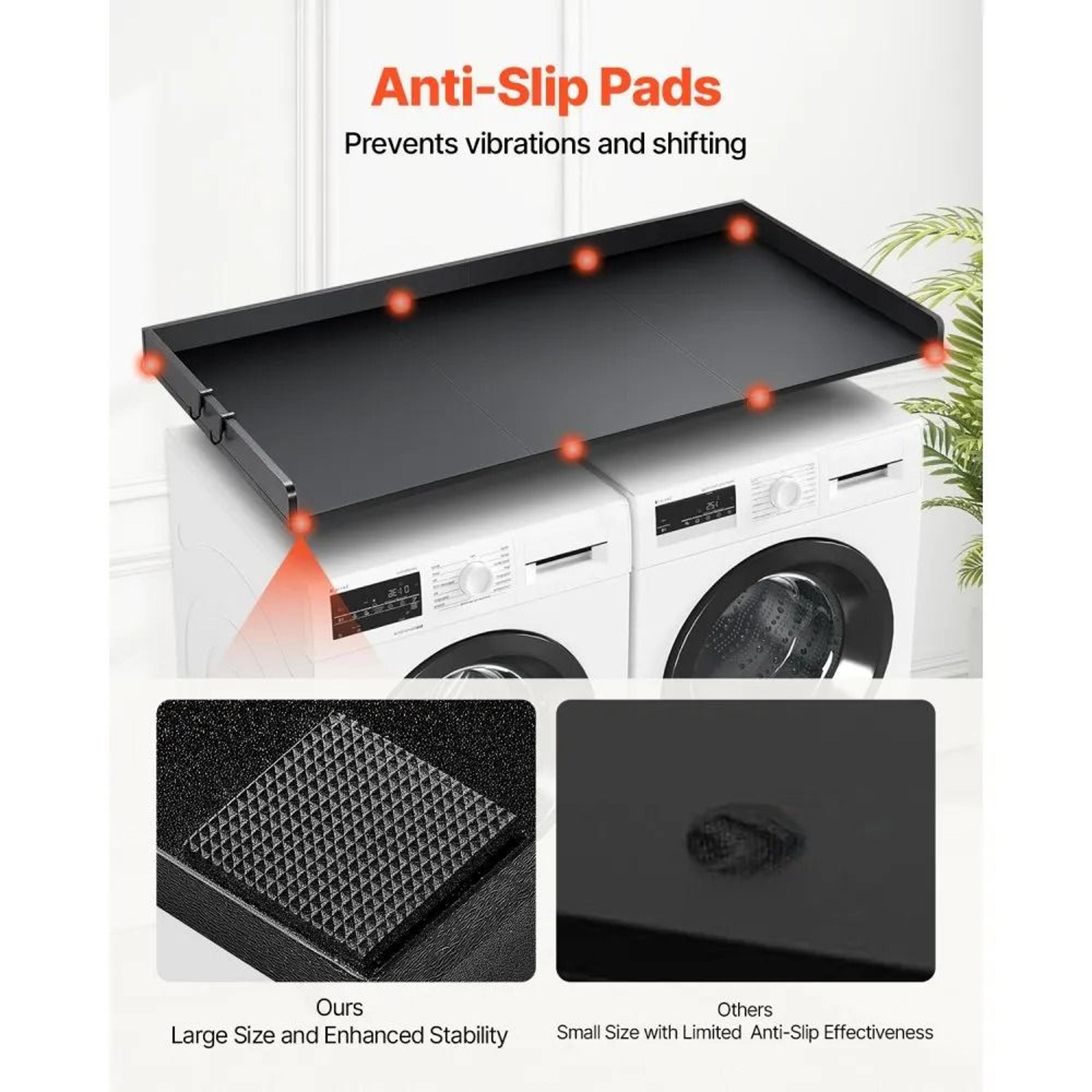 54 Inch Washer Dryer Countertop Wooden Cover With Hooks And Non Slip Pads 3