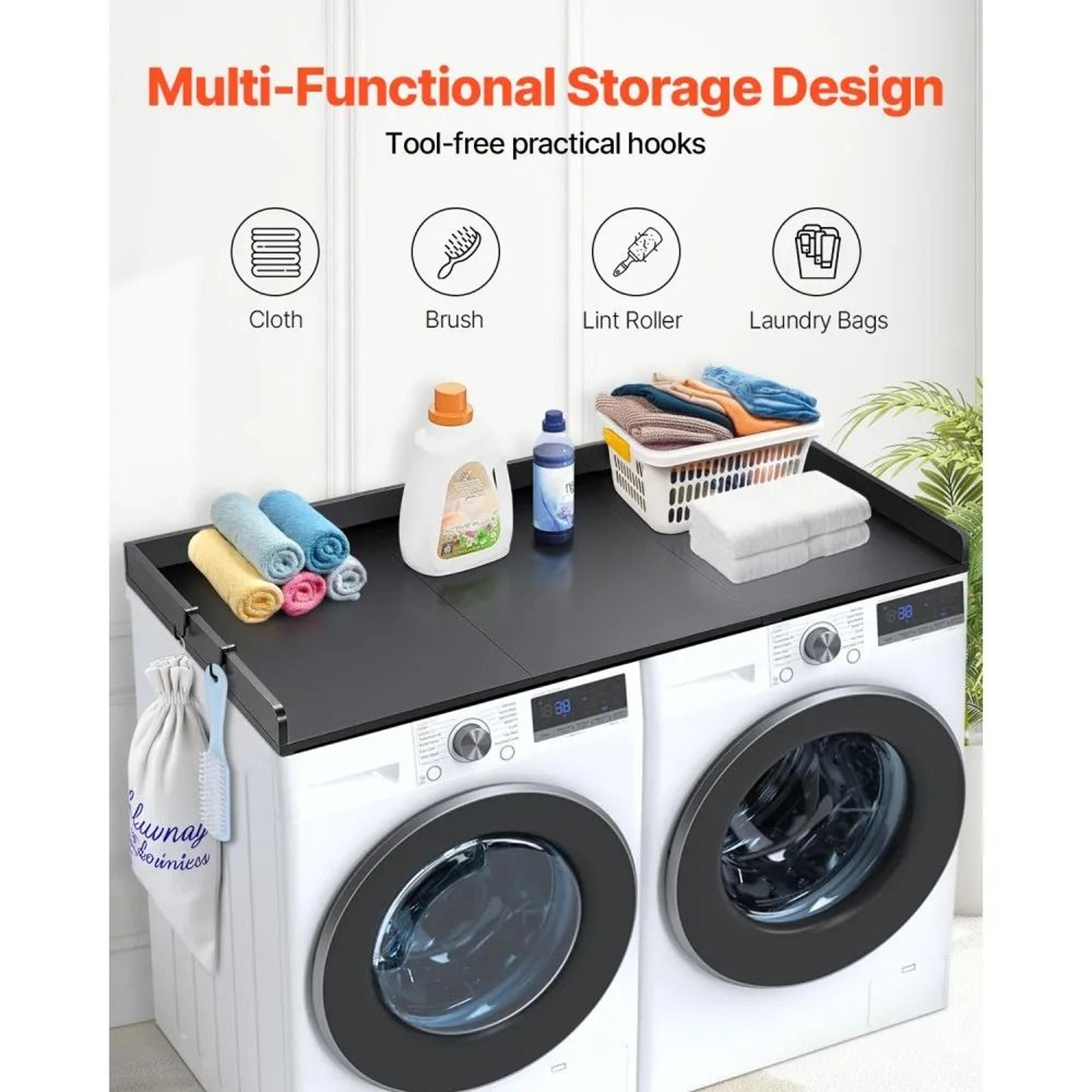 54 Inch Washer Dryer Countertop Wooden Cover With Hooks And Non Slip Pads 1