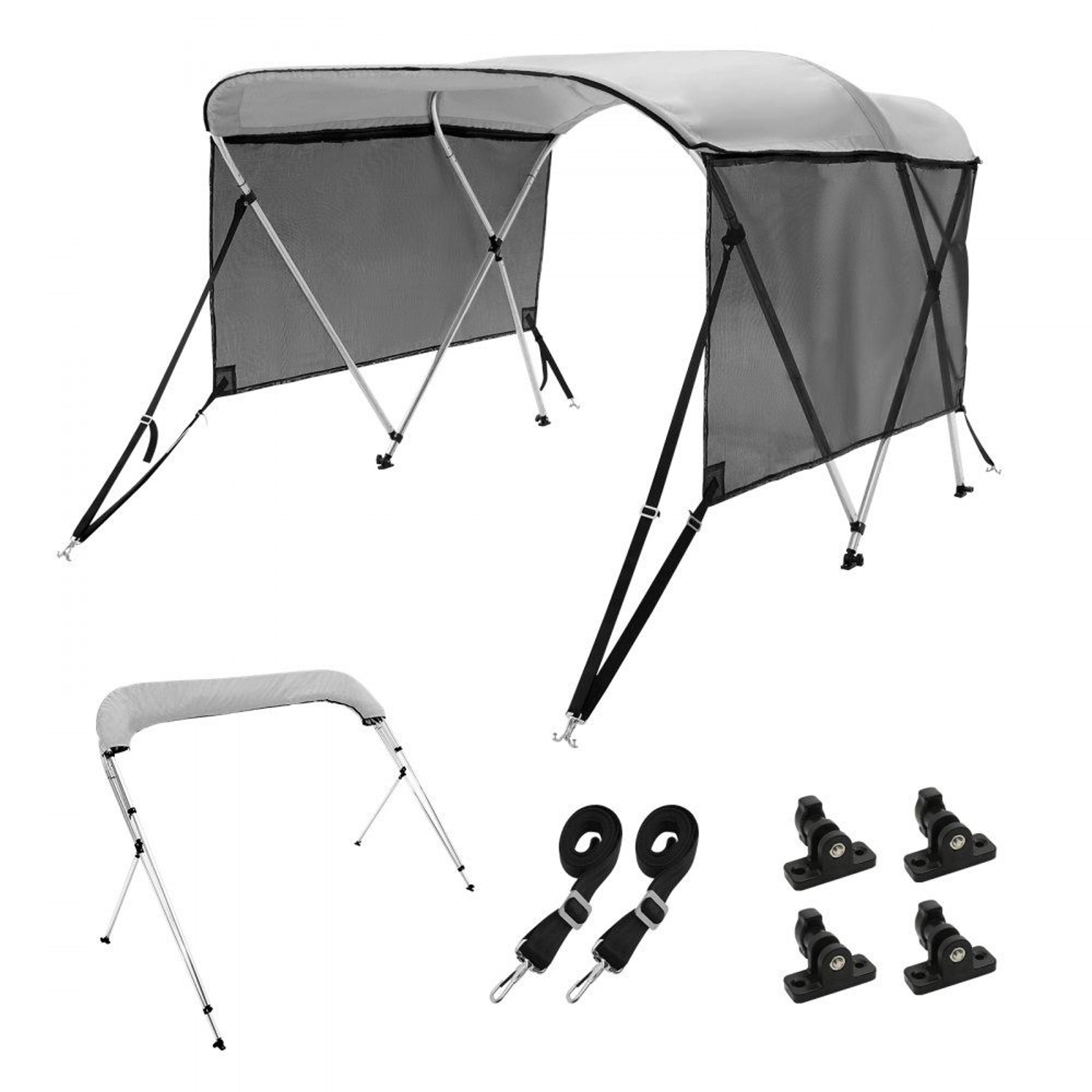 3 bow bimini top for boat with detachable mesh sidewalls 600d cover light grey