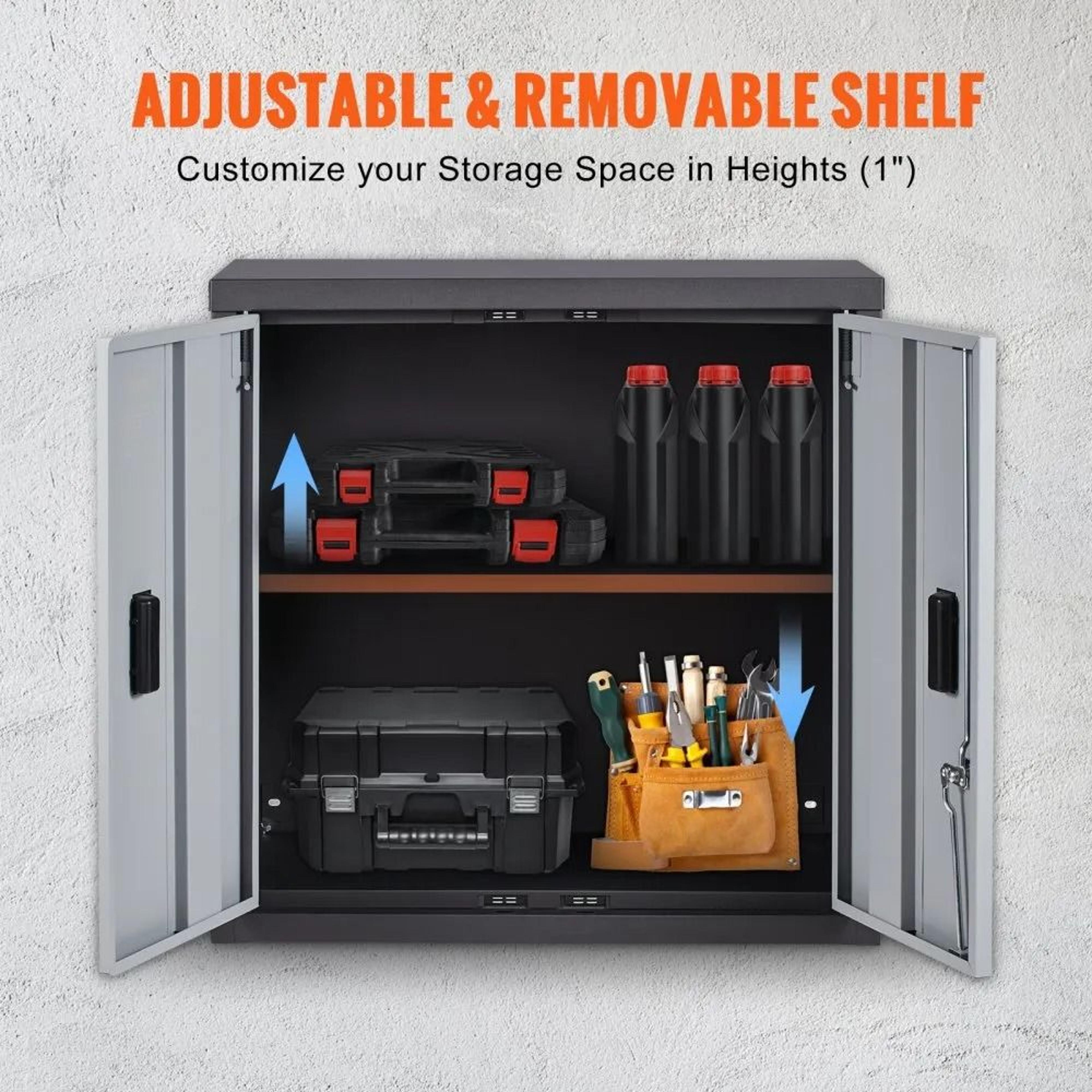 Foldable Wall Mounted Garage Cabinet Lockable Metal Tool Storage 240 Lb Capacity 2