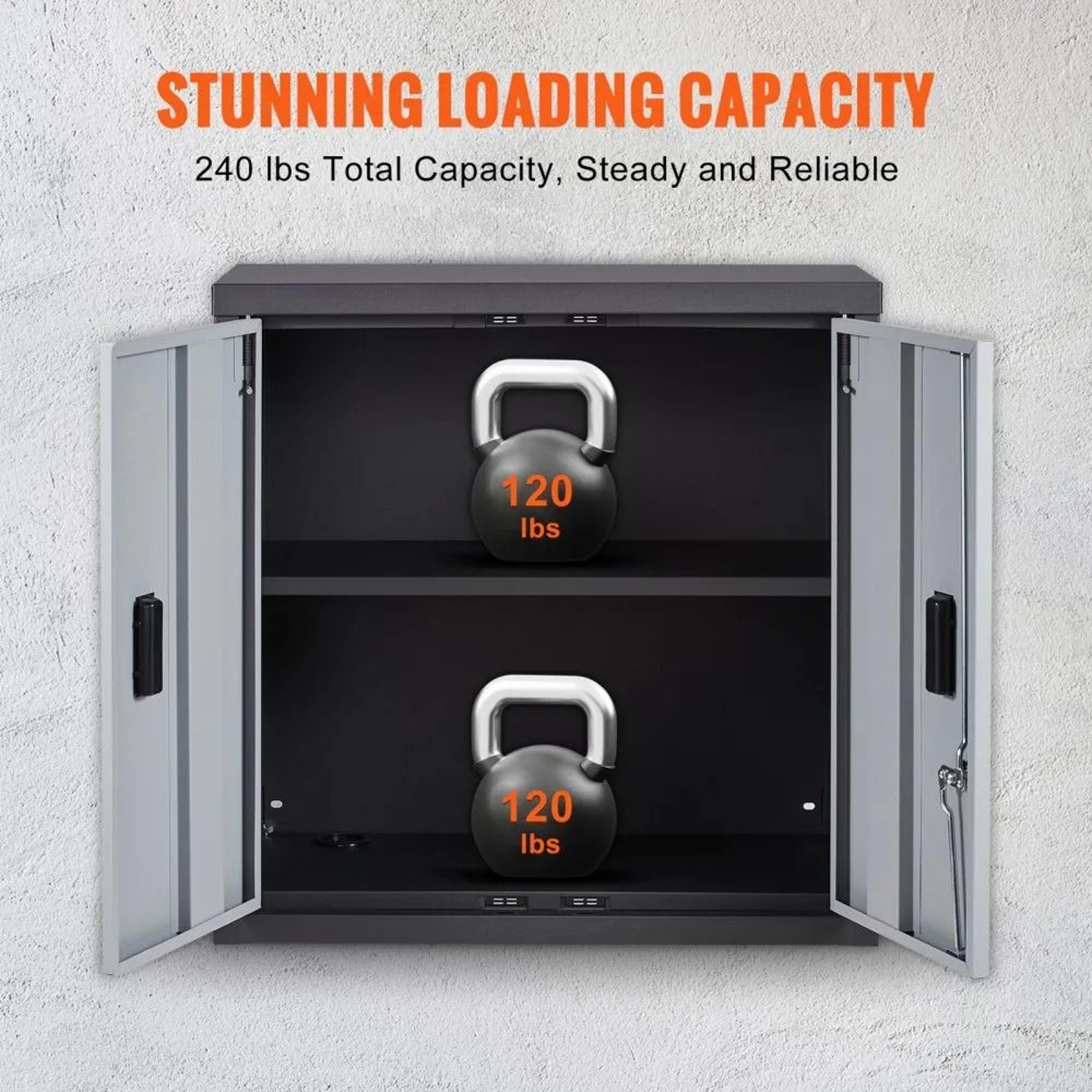 Foldable Wall Mounted Garage Cabinet Lockable Metal Tool Storage 240 Lb Capacity 4