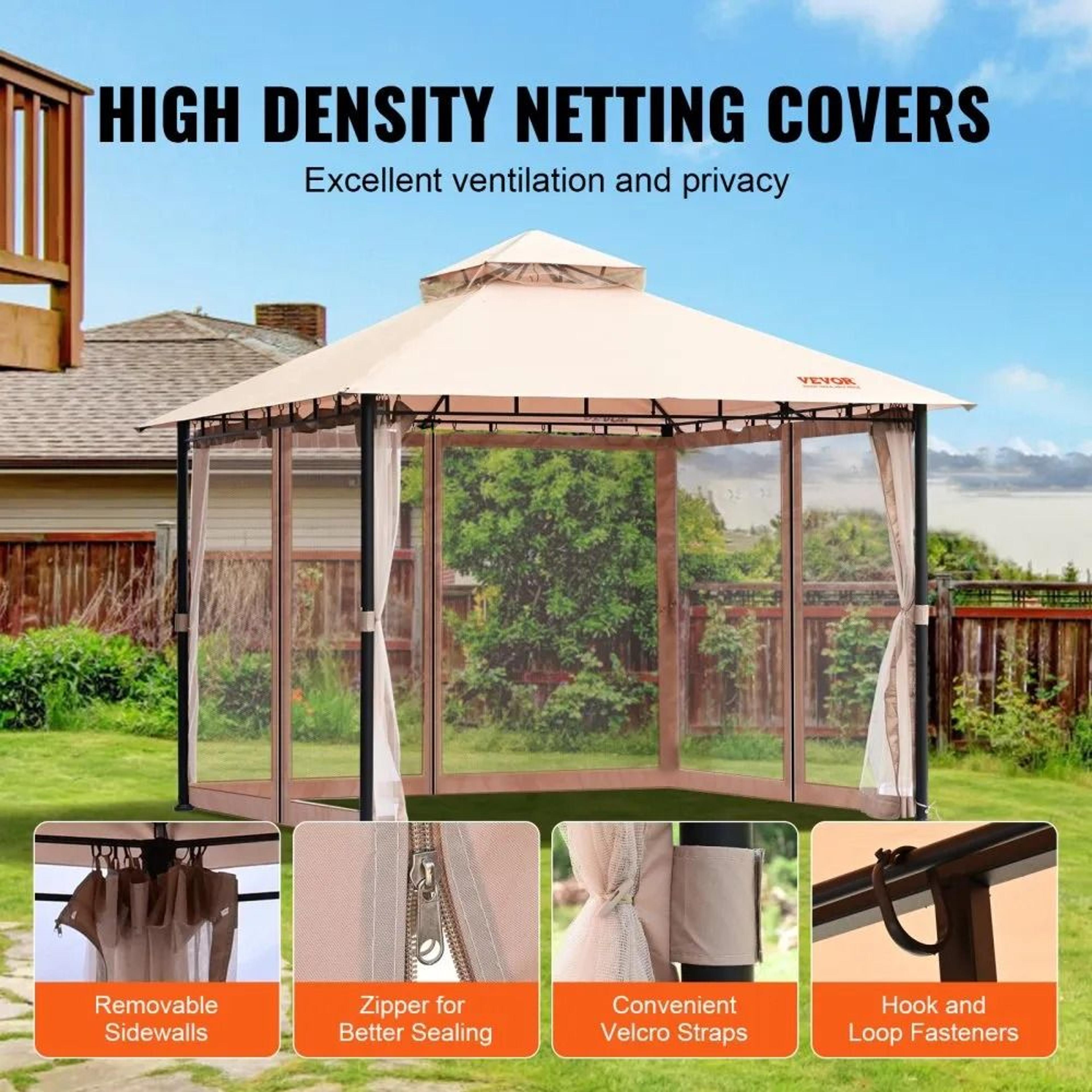 10x10 Patio Gazebo With Mosquito Netting And Weather Resistant Canopy For 6 To 8 People 4