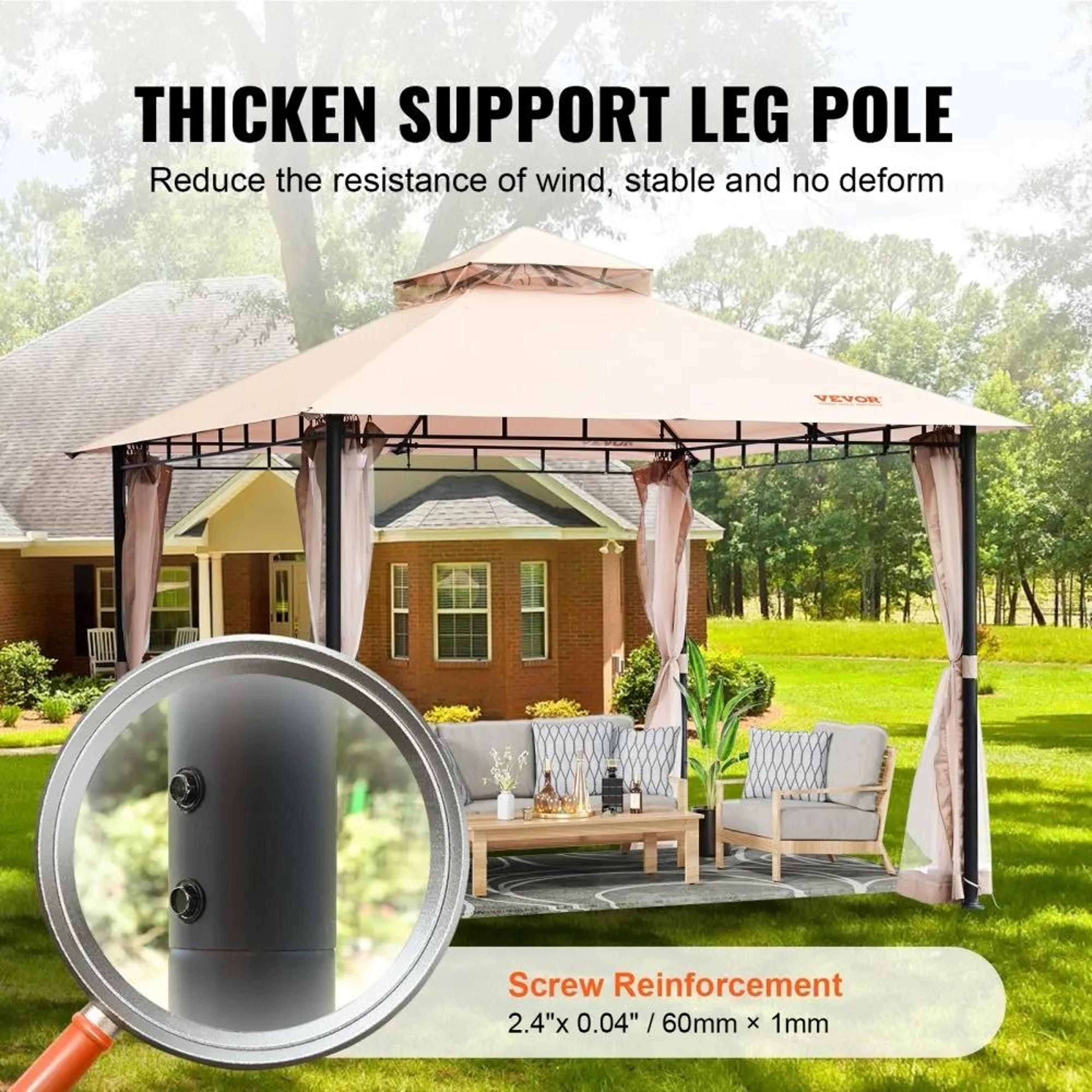 10x10 Patio Gazebo With Mosquito Netting And Weather Resistant Canopy For 6 To 8 People 1
