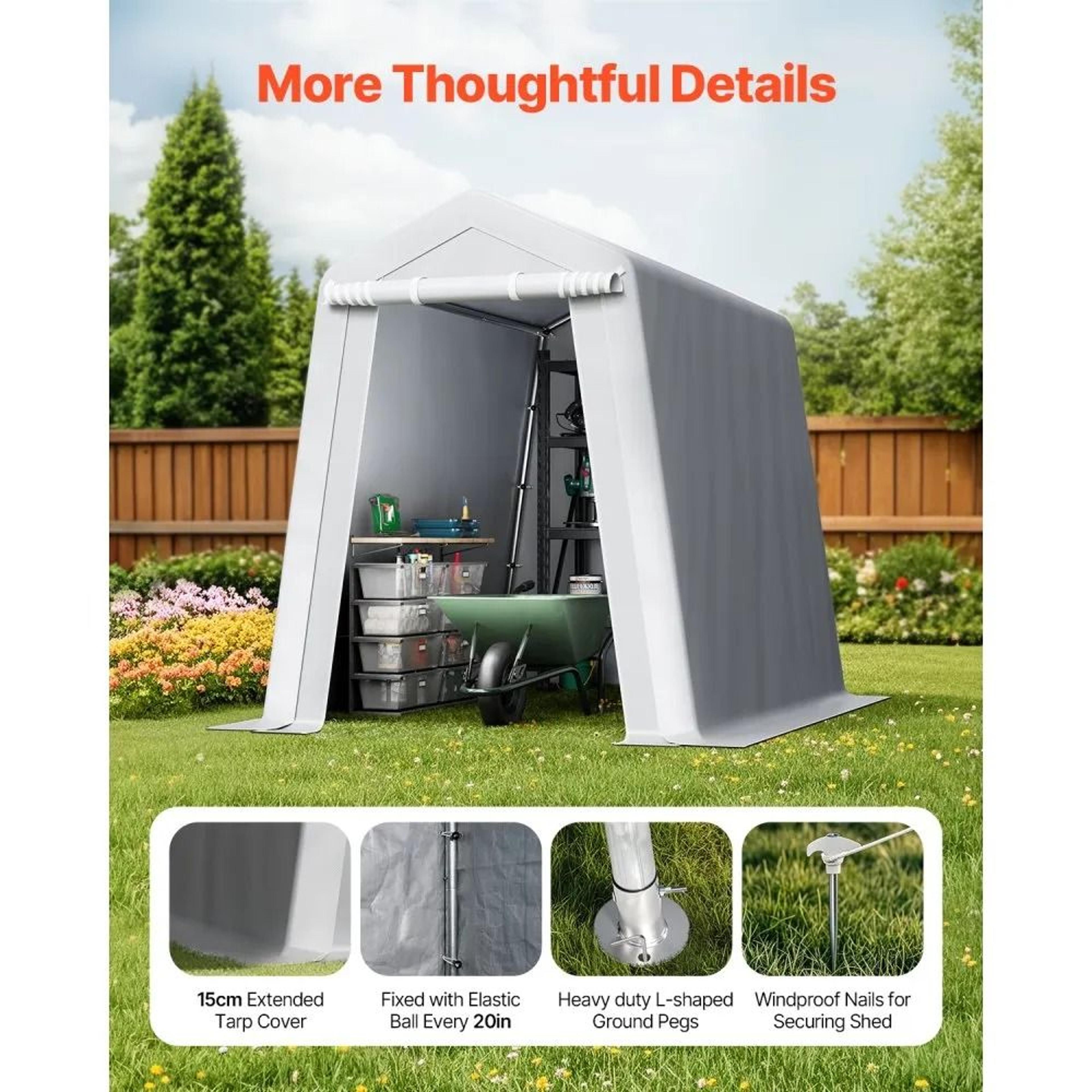 6x8 Portable Storage Shed Waterproof Outdoor Storage Shelter With Heavy Duty Steel Frame 2
