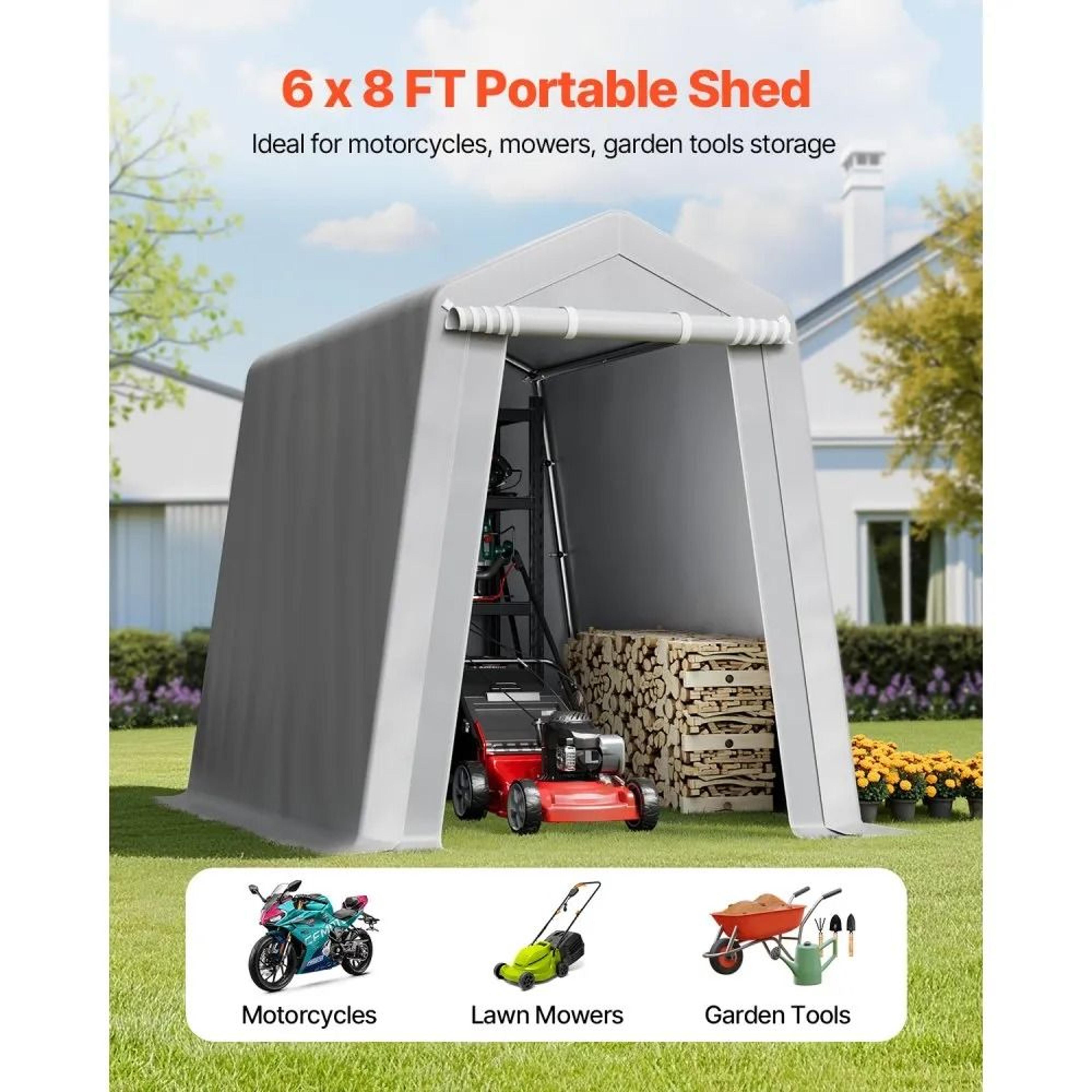 6x8 Portable Storage Shed Waterproof Outdoor Storage Shelter With Heavy Duty Steel Frame 1