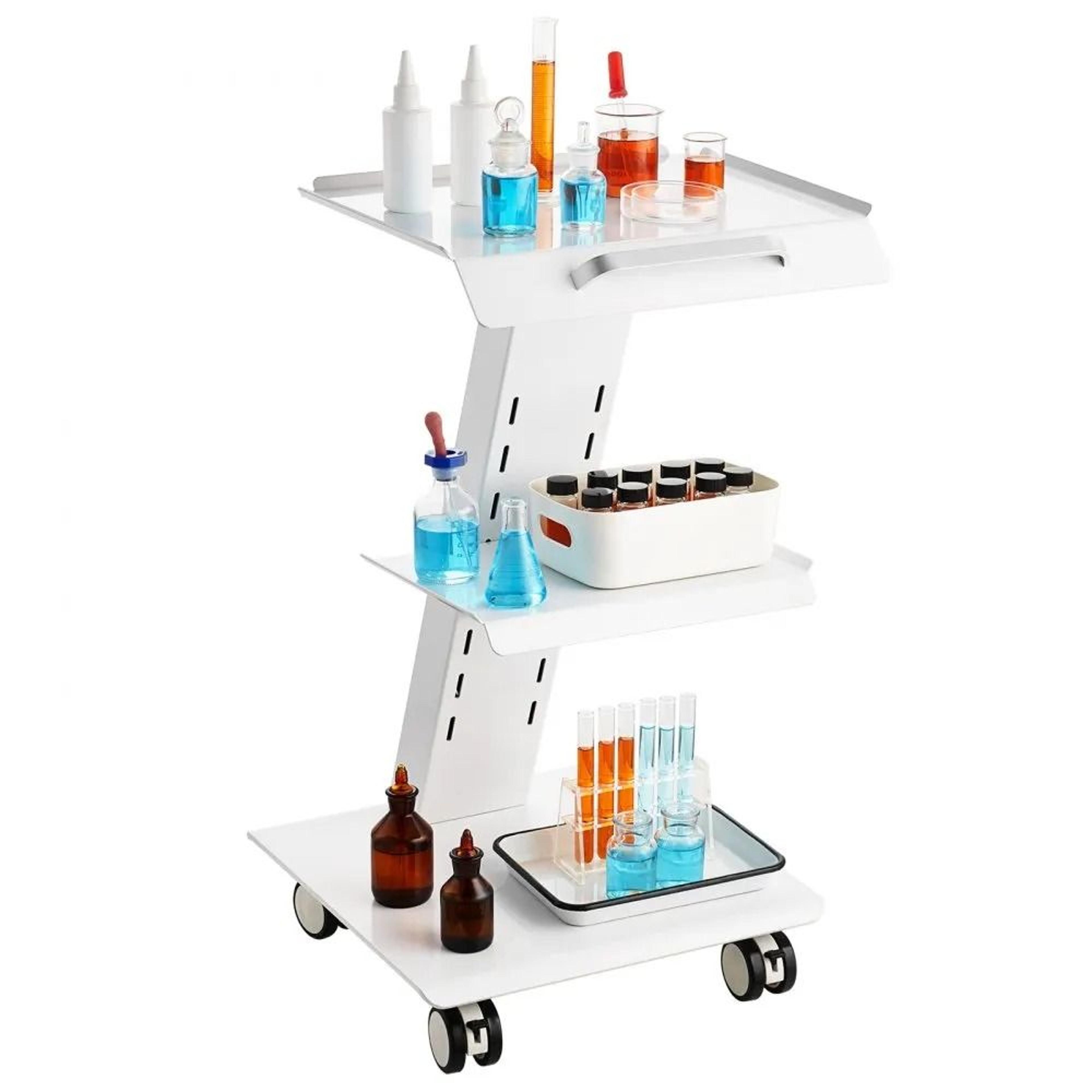 3 tier rolling lab cart with power outlet and 220 lb capacity