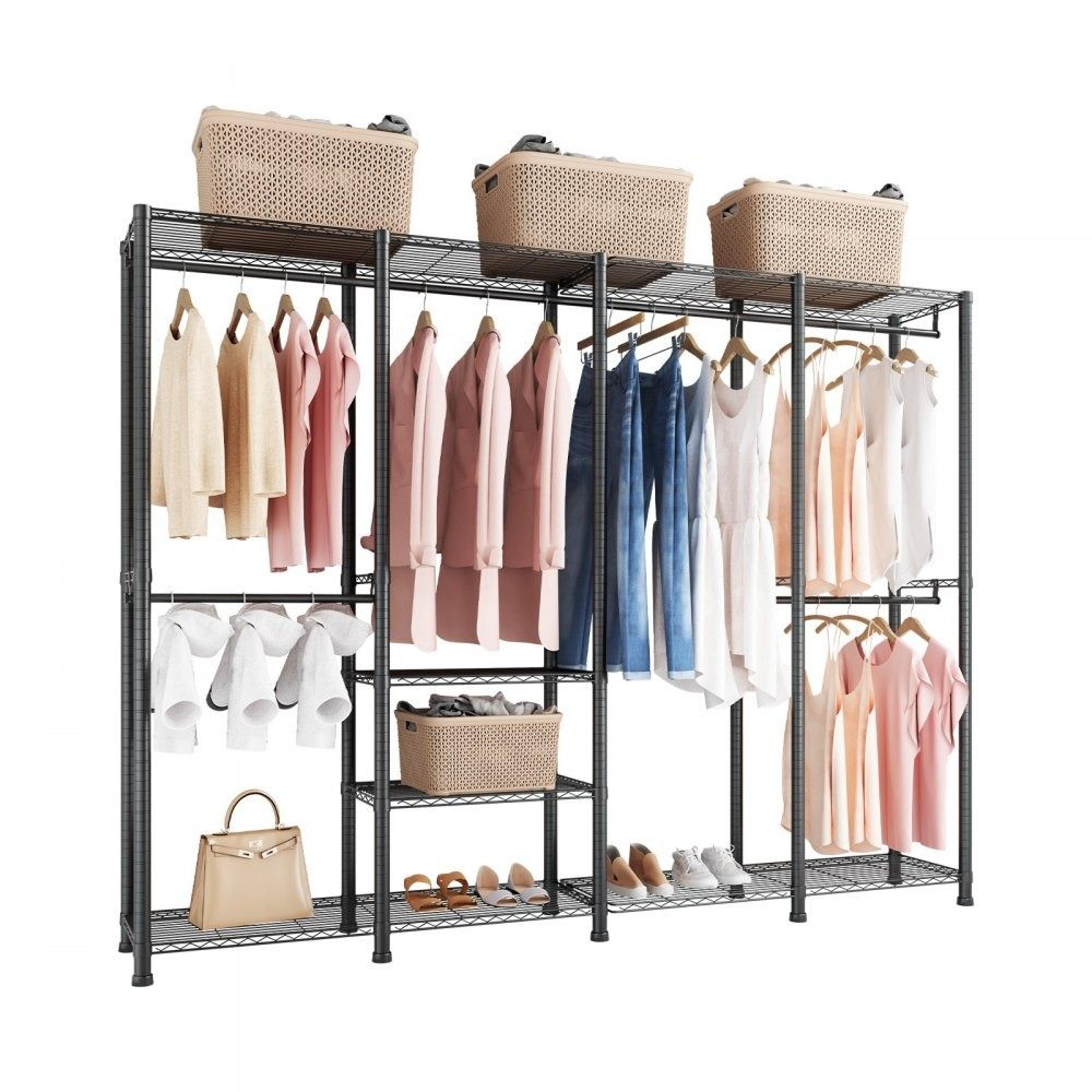 1100 lb heavy duty garment rack with adjustable shelves and 4 hanging rods
