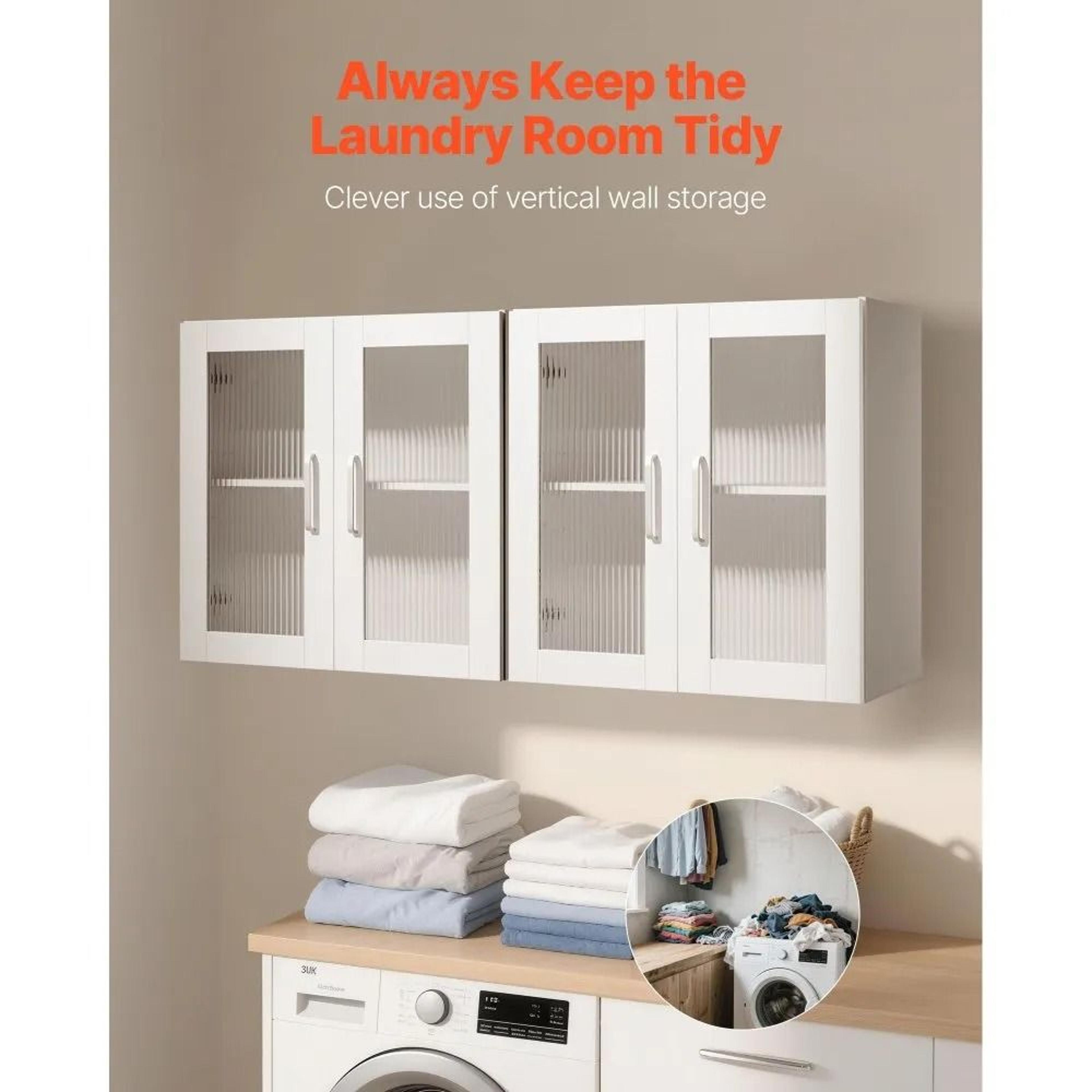 Space Saving Laundry Room Wall Cabinet Set With Adjustable Shelves And Soft Close Doors 1
