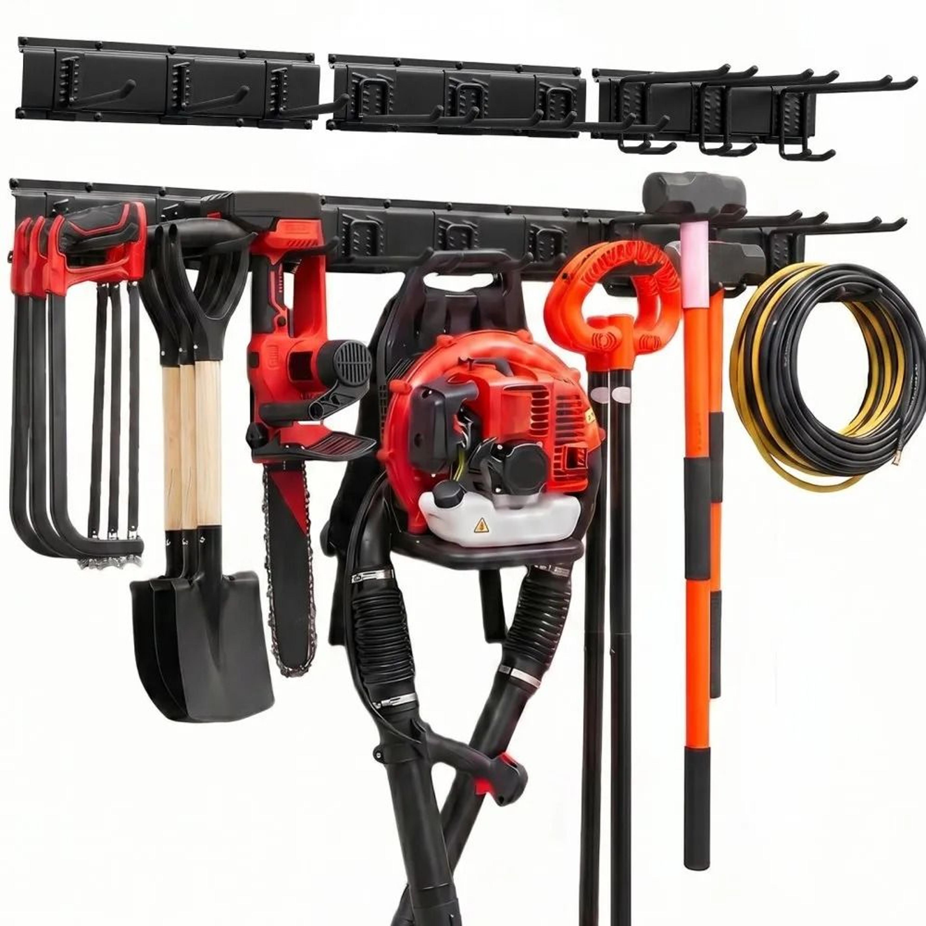 600 lb garage tool organizer wall mount garden tool rack with 3 rails and 9 adjustable hooks