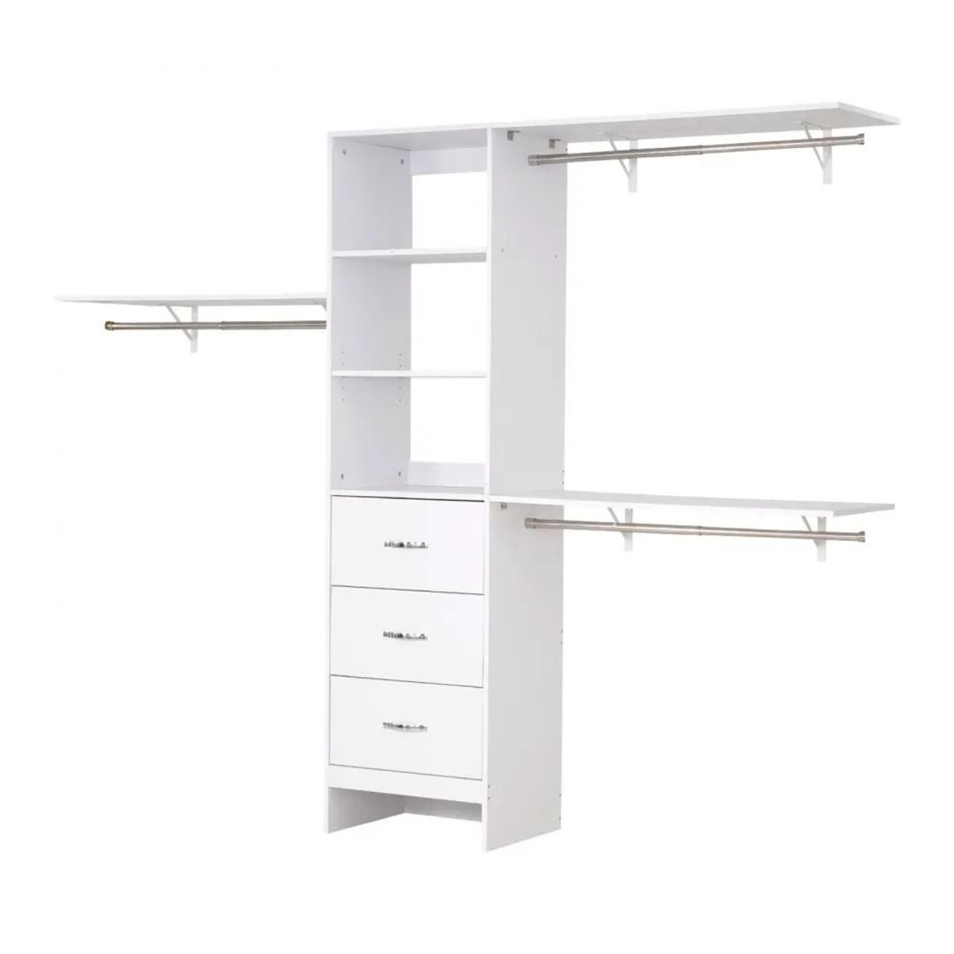 Closet System With 3 Drawers Adjustable Wooden Closet Organizer White 7