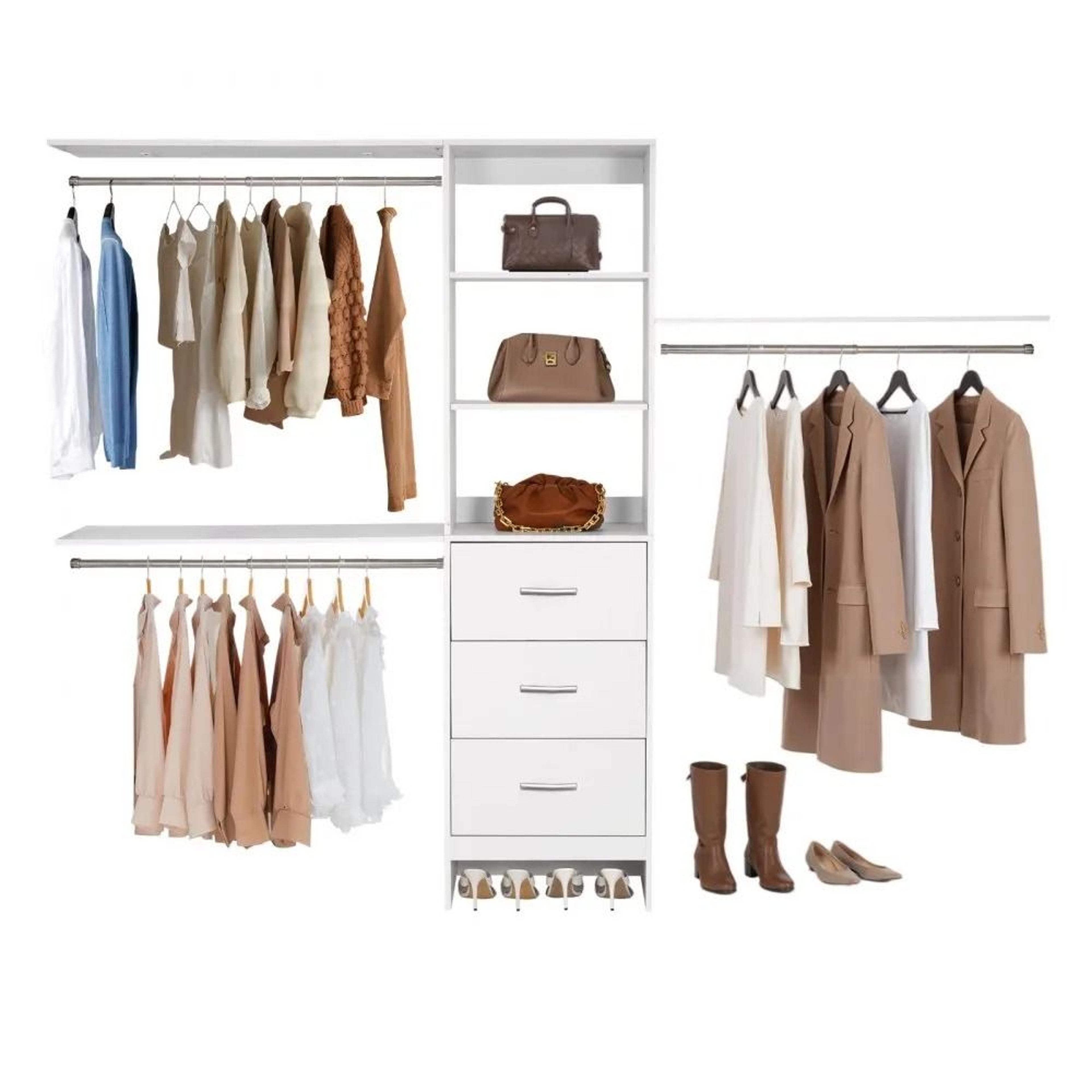 closet system with 3 drawers adjustable wooden closet organizer white