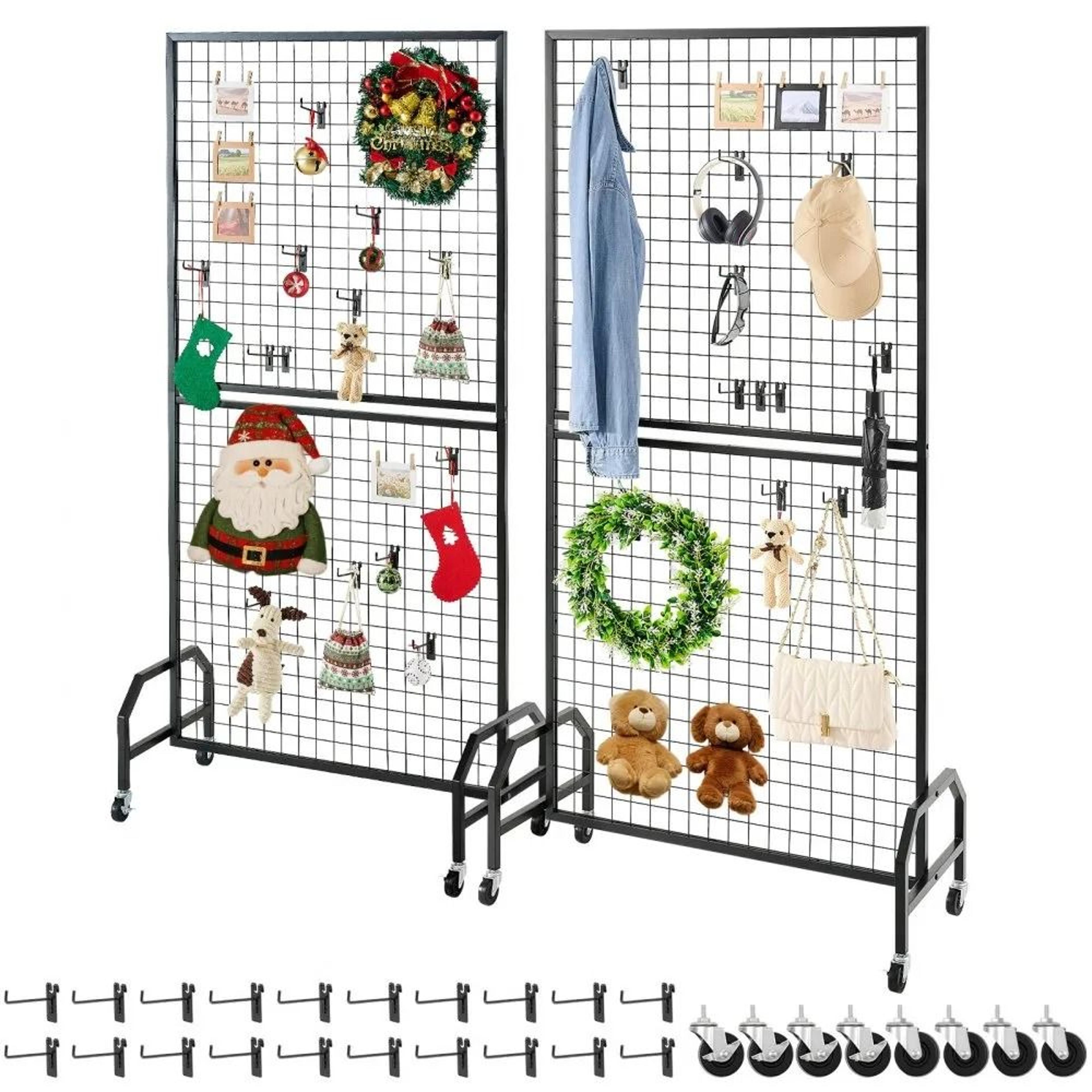 2 pack grid wall panels 2.9 x 5.9 ft mobile wire display rack with wheels and hooks