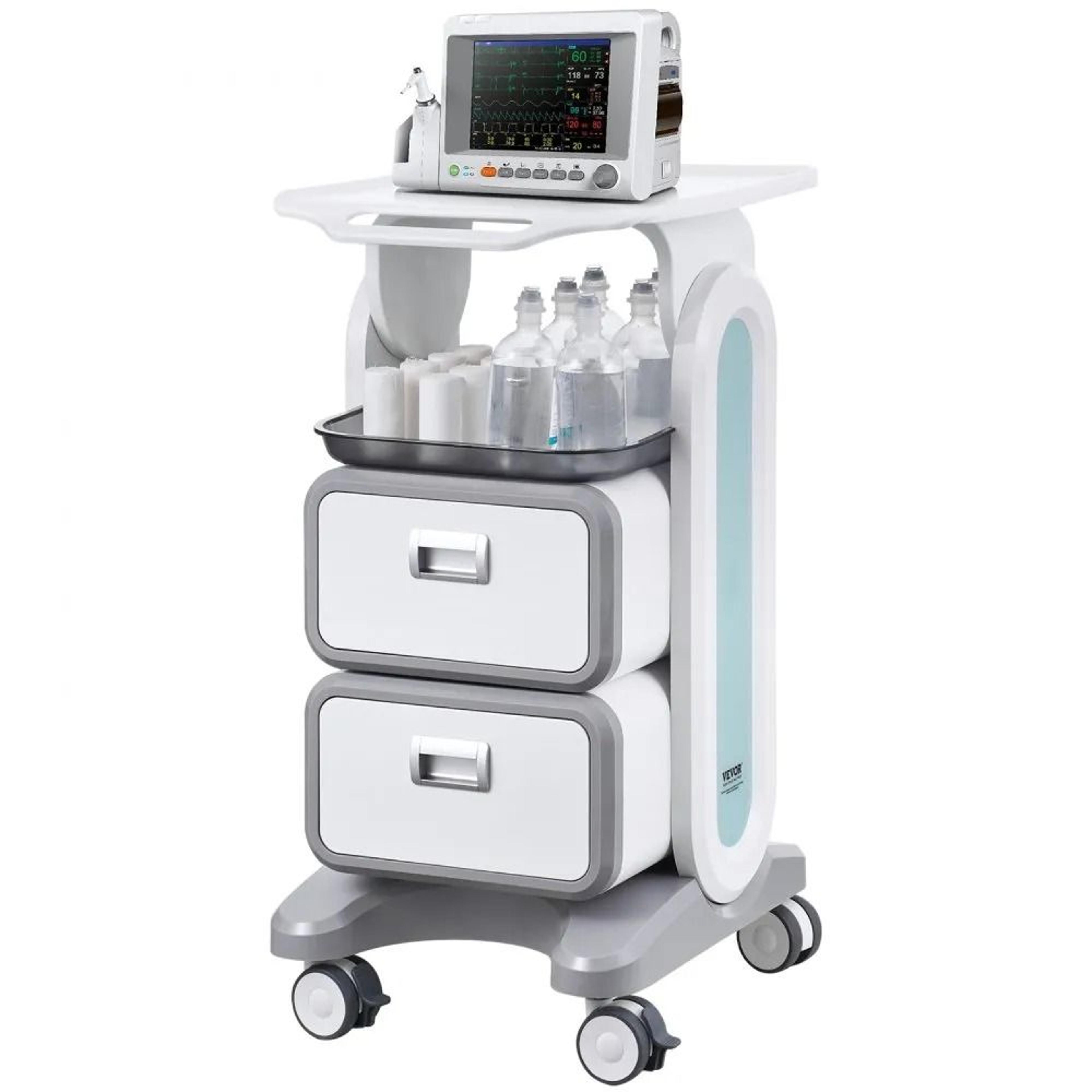 3 Tier Lab Utility Cart With 2 Drawers Mobile Medical Cart White 8