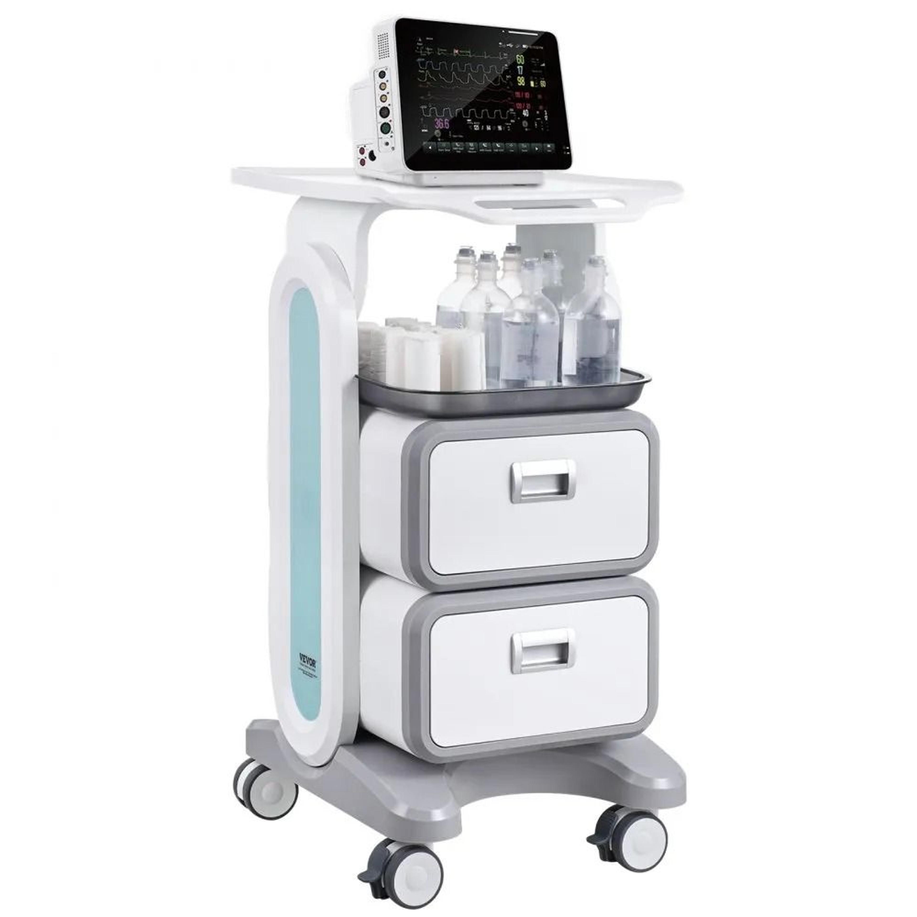 3 tier lab utility cart with 2 drawers mobile medical cart white