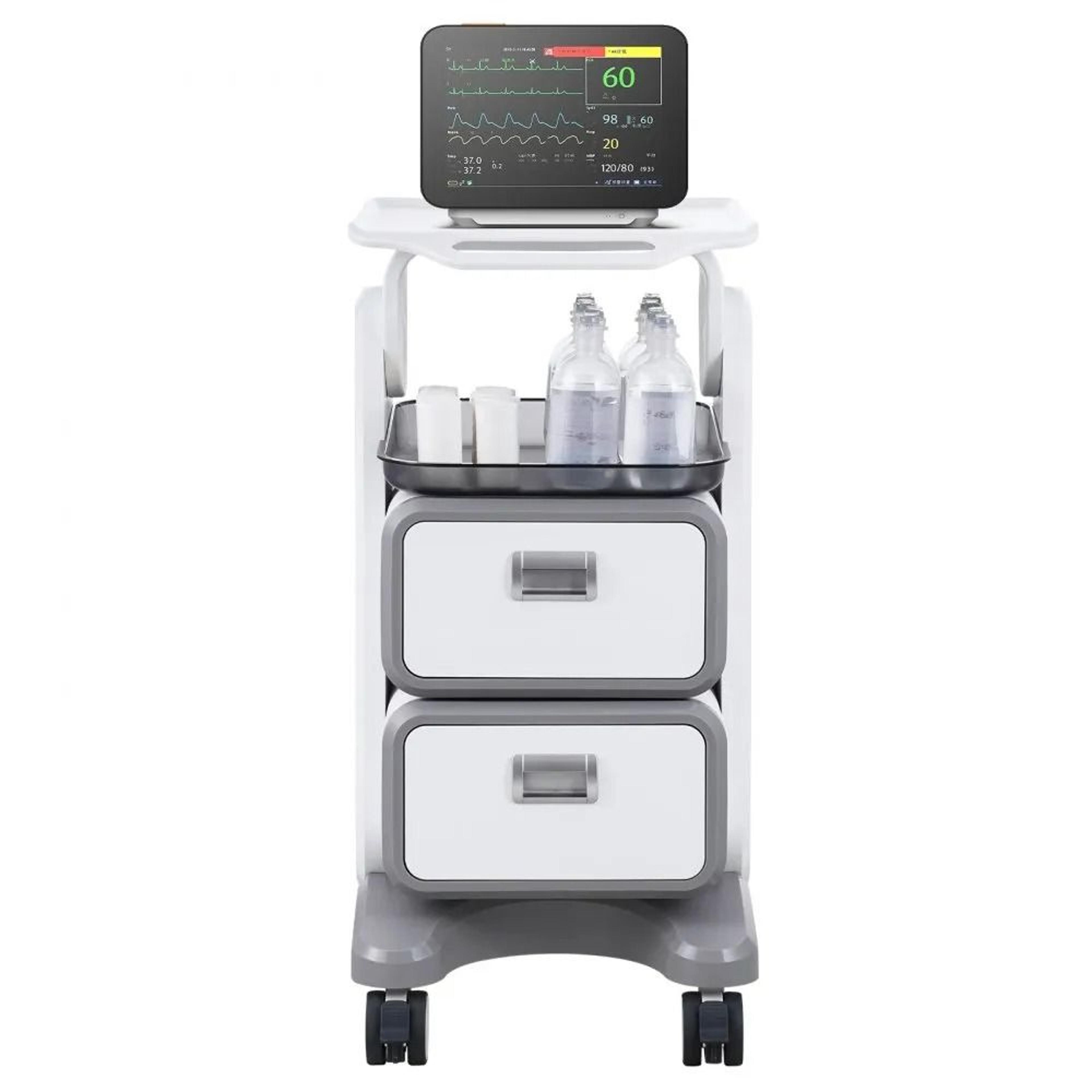 3 Tier Lab Utility Cart With 2 Drawers Mobile Medical Cart White 9