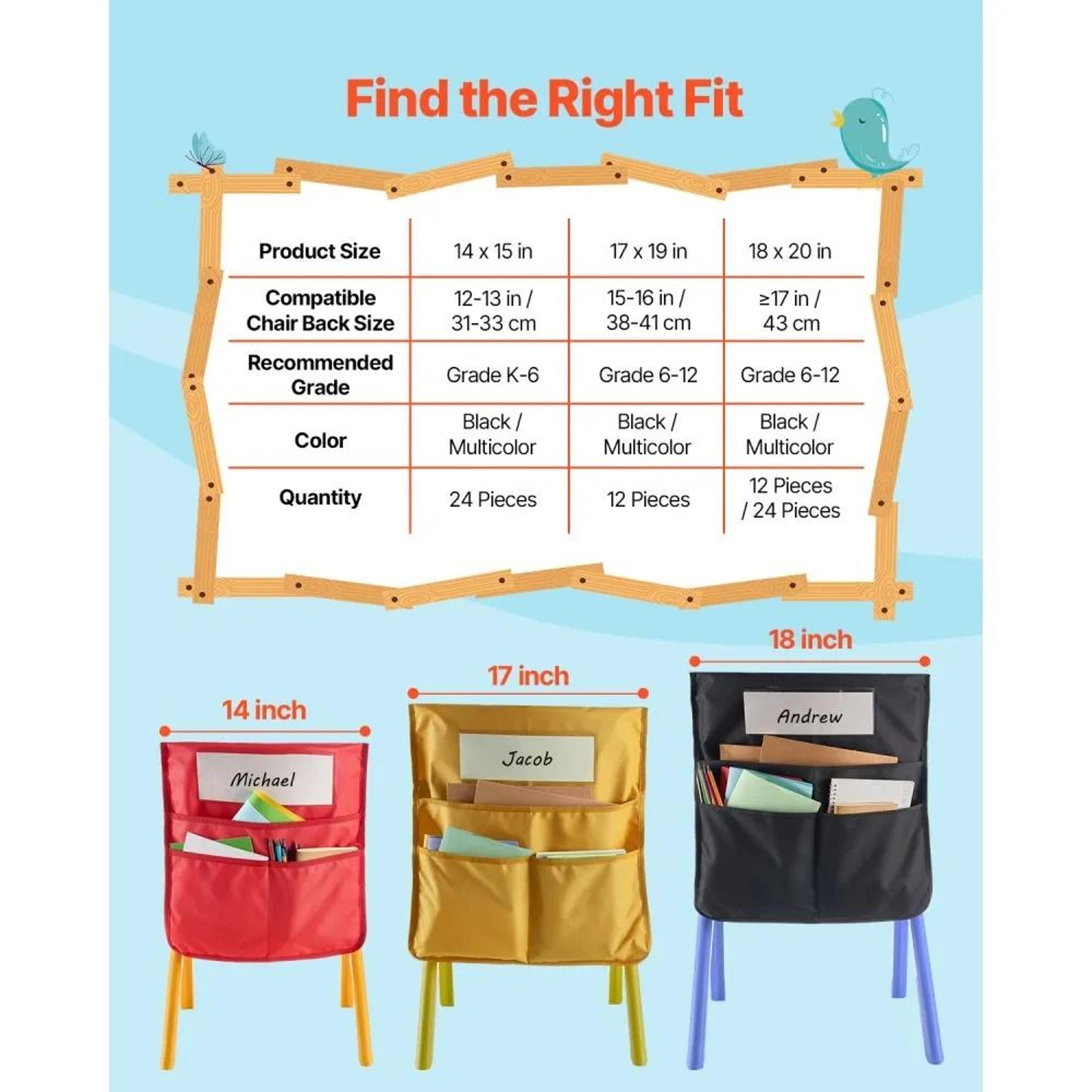 Classroom Chair Pockets 24 Pack Kids Seat Organizer With Name Tags Black 6