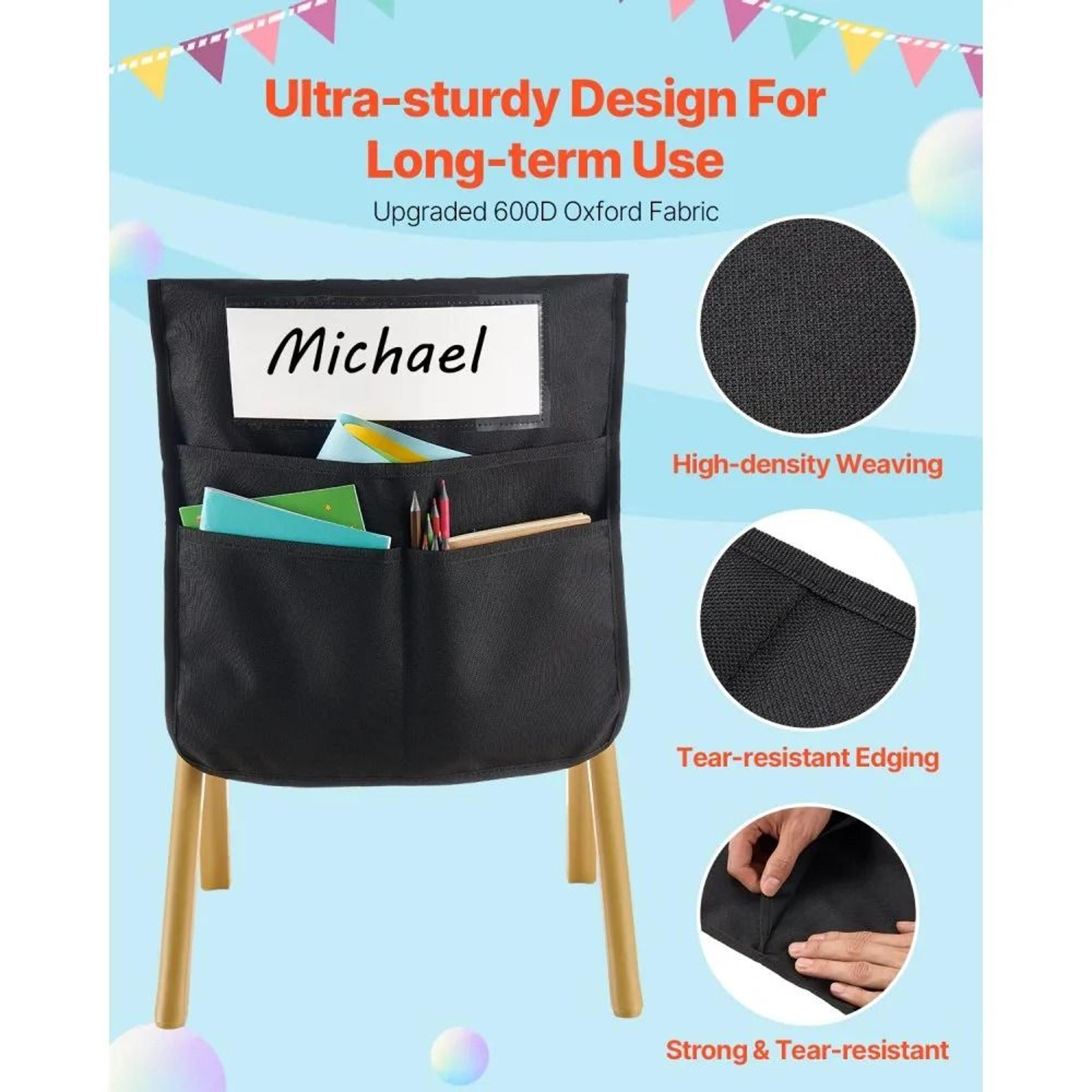 Classroom Chair Pockets 24 Pack Kids Seat Organizer With Name Tags Black 3
