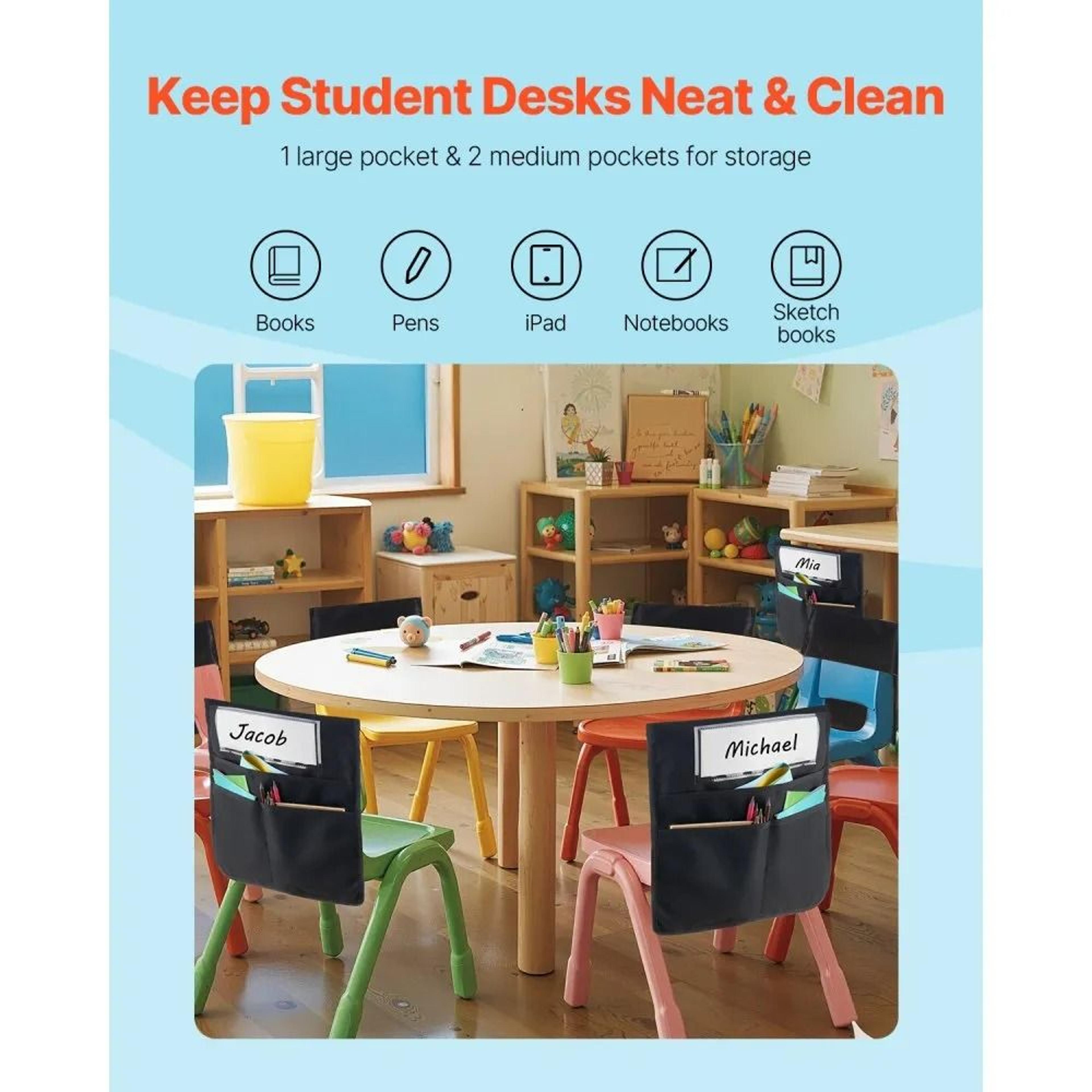 Classroom Chair Pockets 24 Pack Kids Seat Organizer With Name Tags Black 4