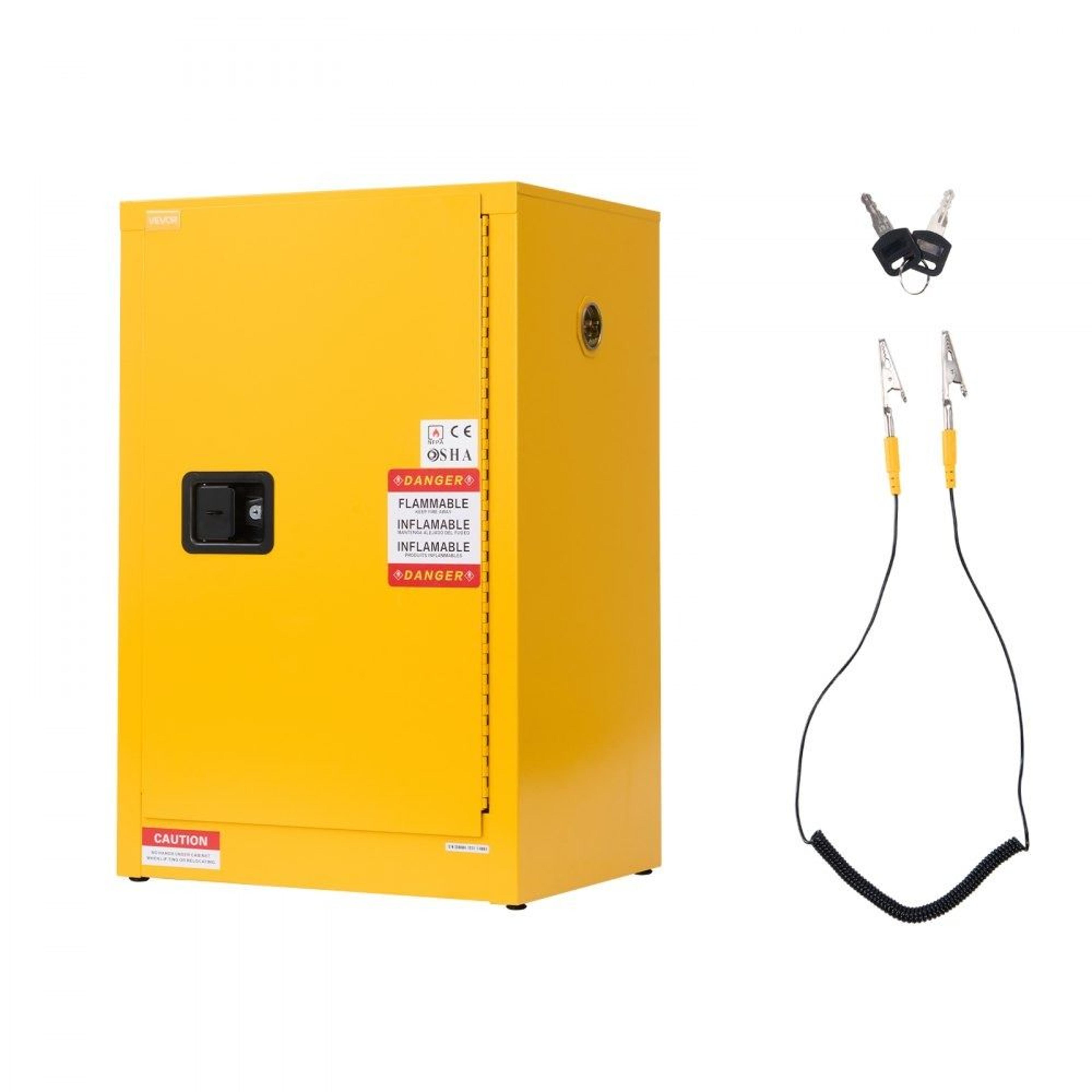 13 gallon flammable storage cabinet with adjustable shelves and locking steel safety design