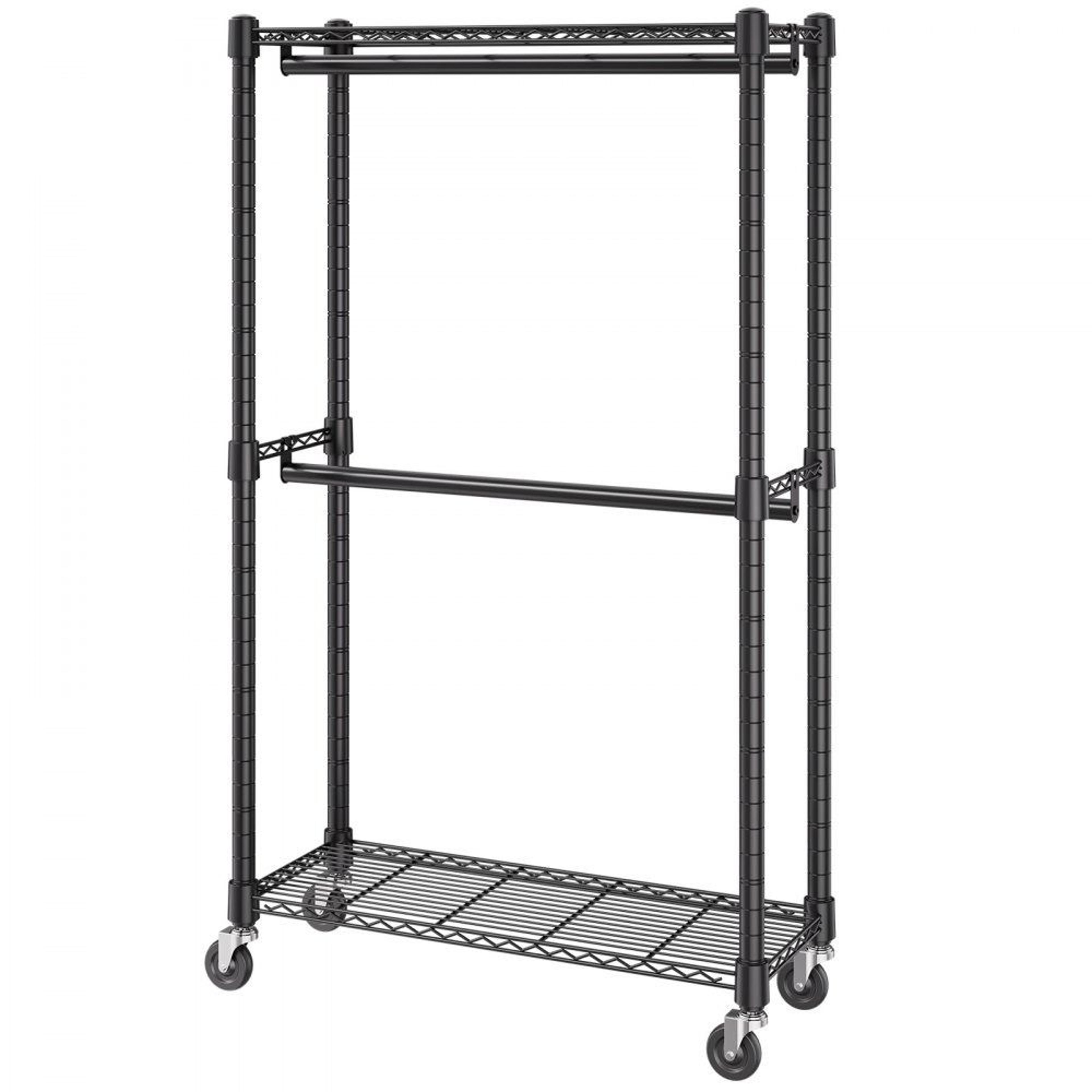 Heavy Duty Clothes Rack With Double Rods Shelves And Wheels 300 Lb Capacity 8