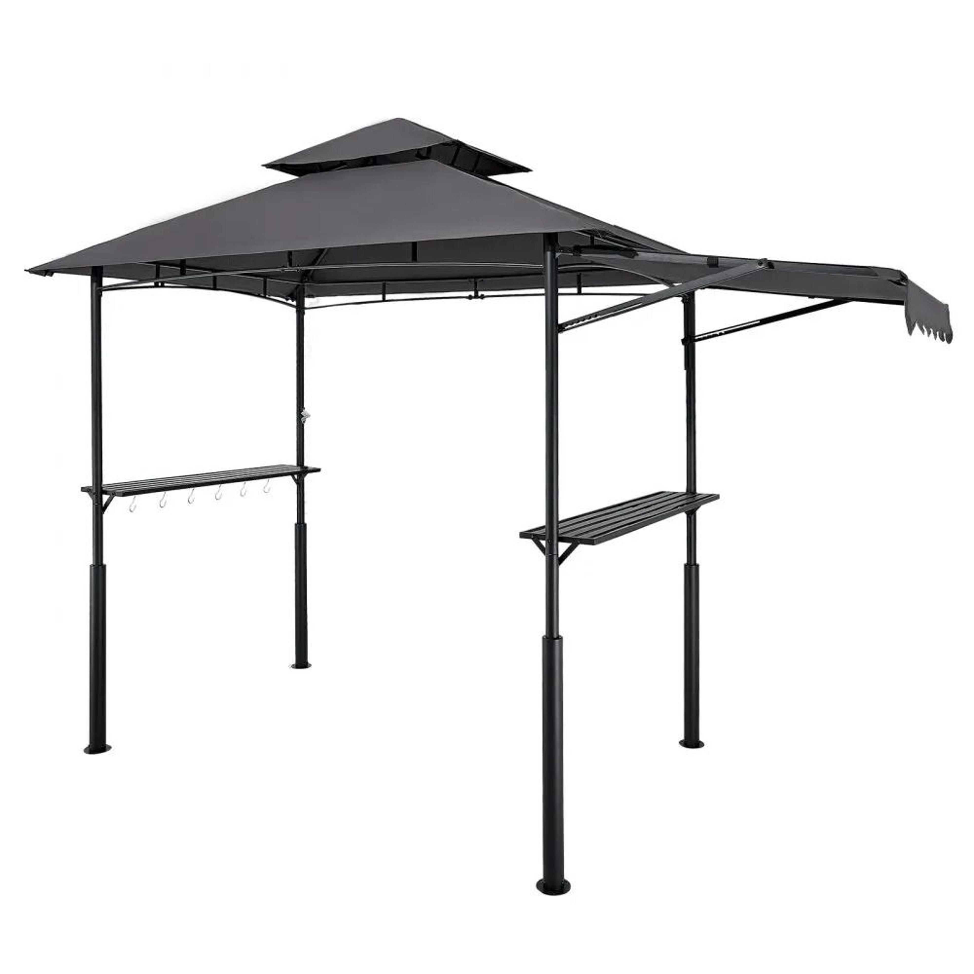 8x5 Grill Gazebo With Double Tier Canopy Side Awnings Shelves And Hooks 8