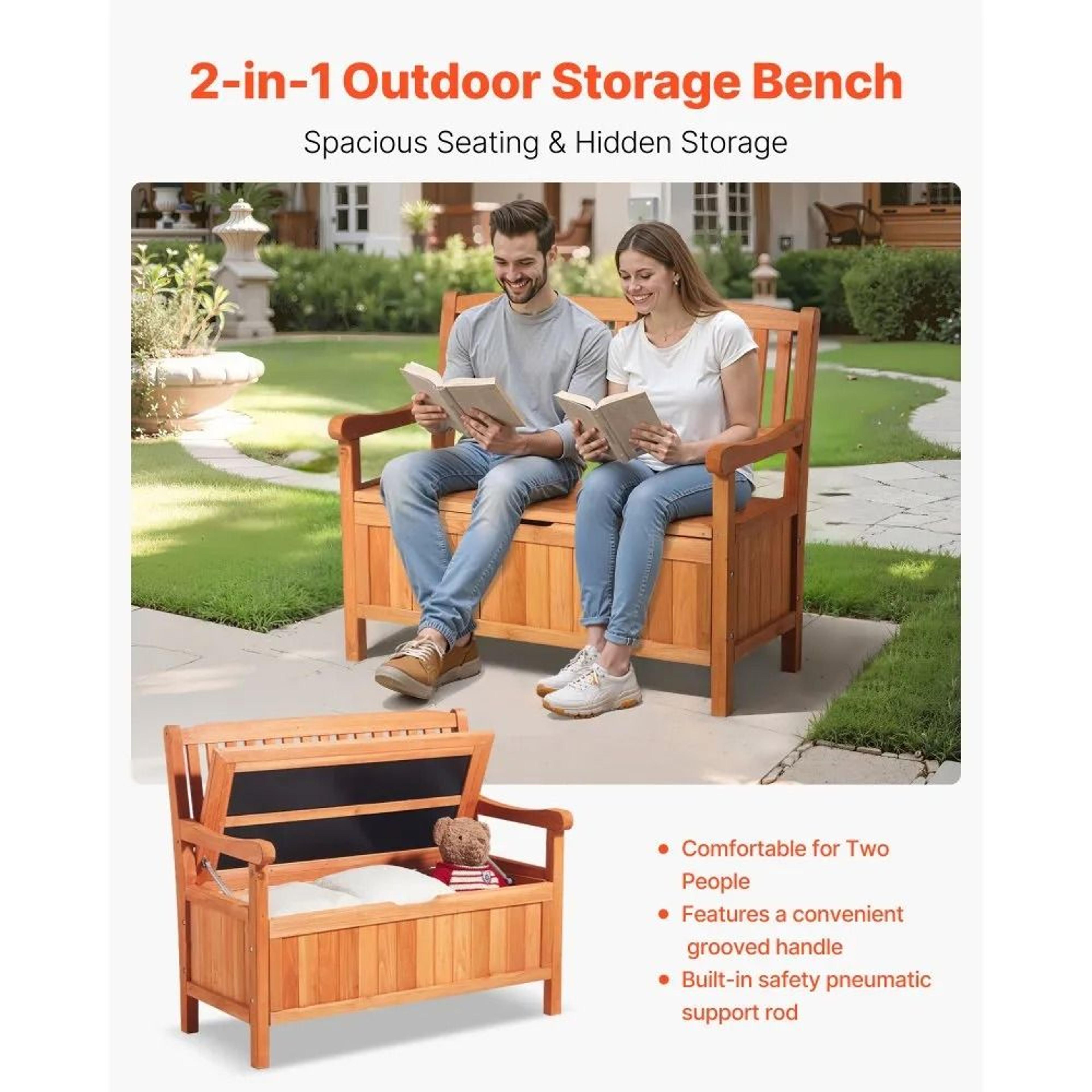 33 Gallon Outdoor Storage Bench Cedar Wood Deck Box Bench With 2 Person Seating 2