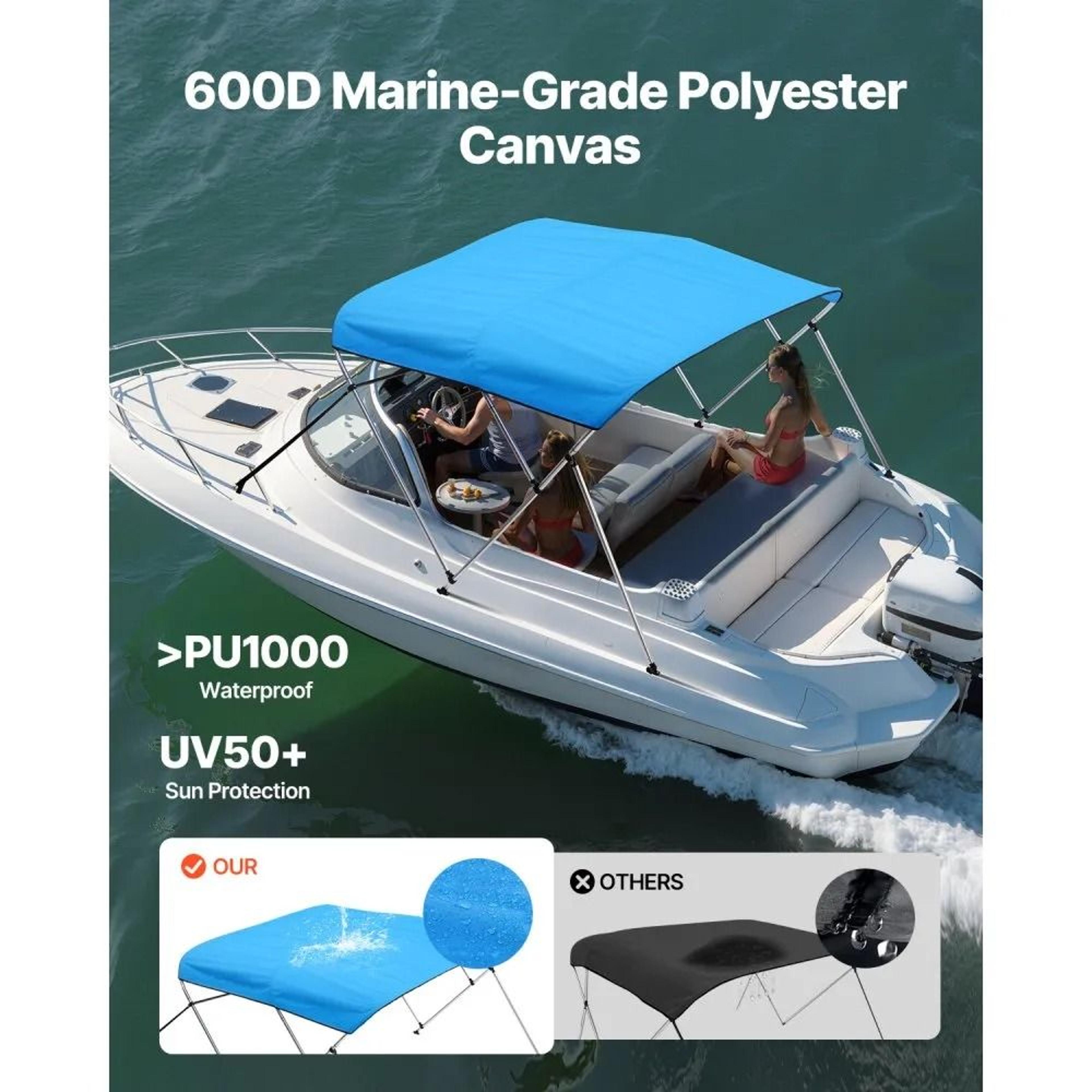 3 Bow Boat Bimini Top With 600D Waterproof Boat Canopy And Aluminum Frame 6 Ft Pacific Blue 7