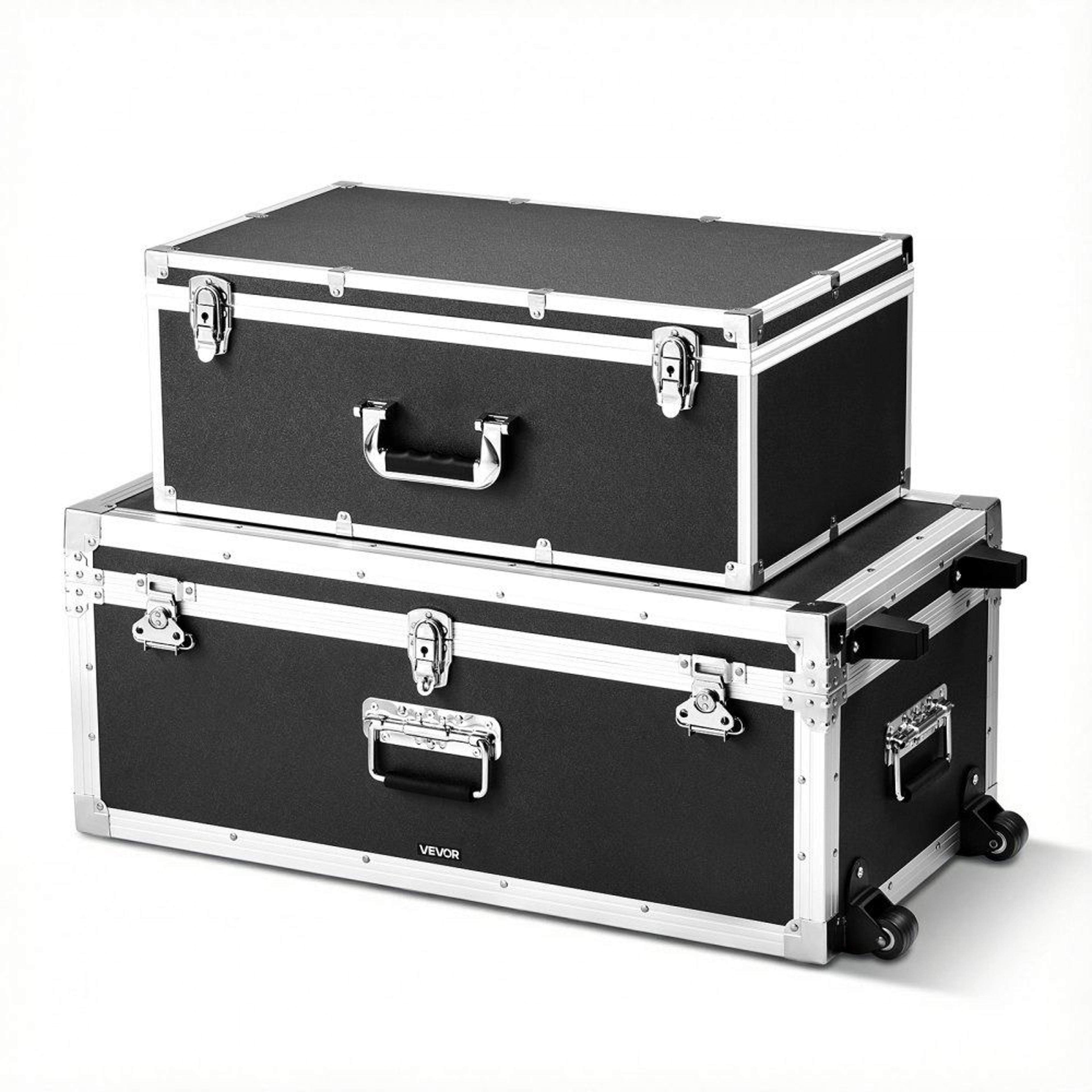 2 piece lockable storage trunk set with wheels and eva lining