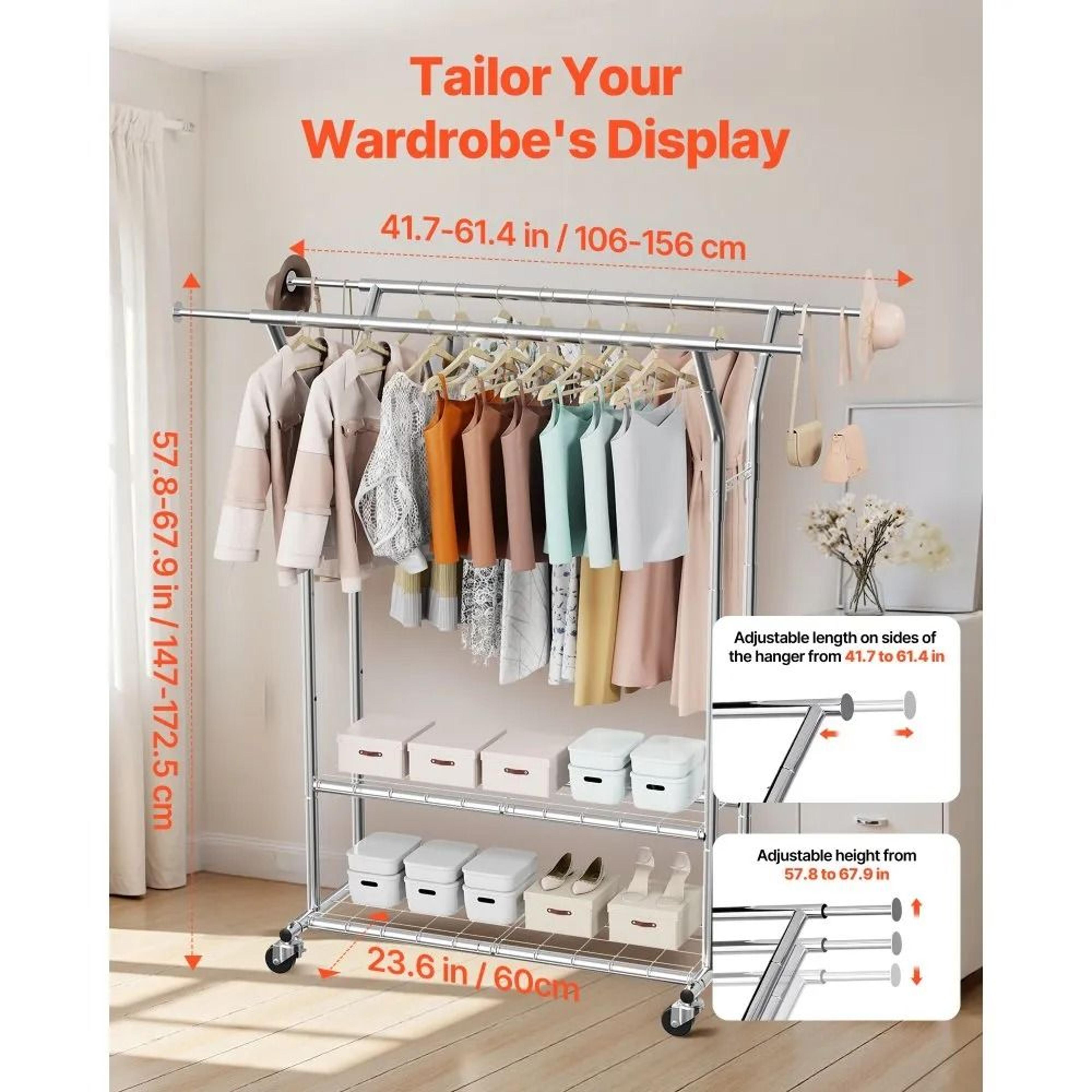 Rolling Clothes Rack With Storage Shelves Heavy Duty Garment Rack 1