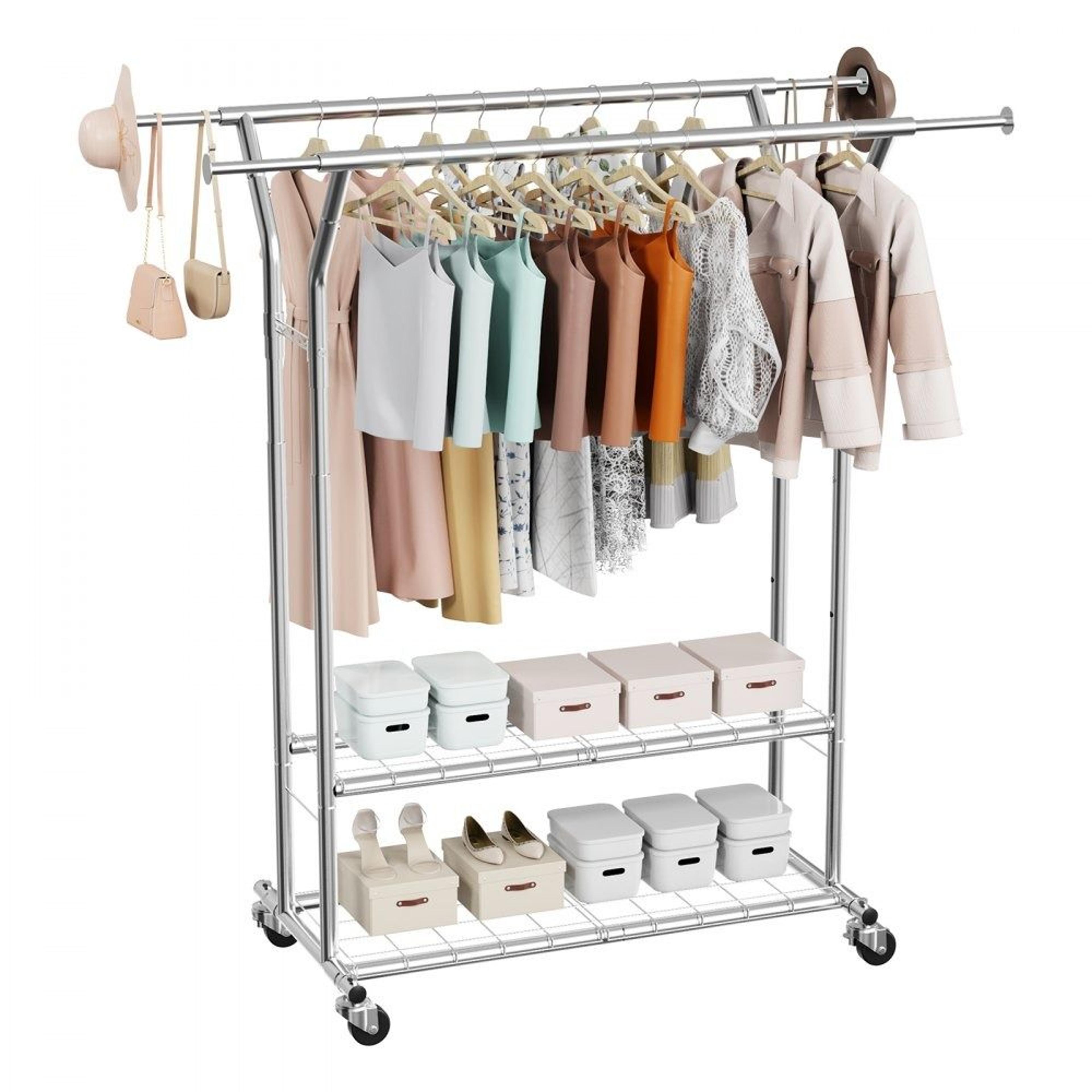 rolling clothes rack with storage shelves heavy duty garment rack