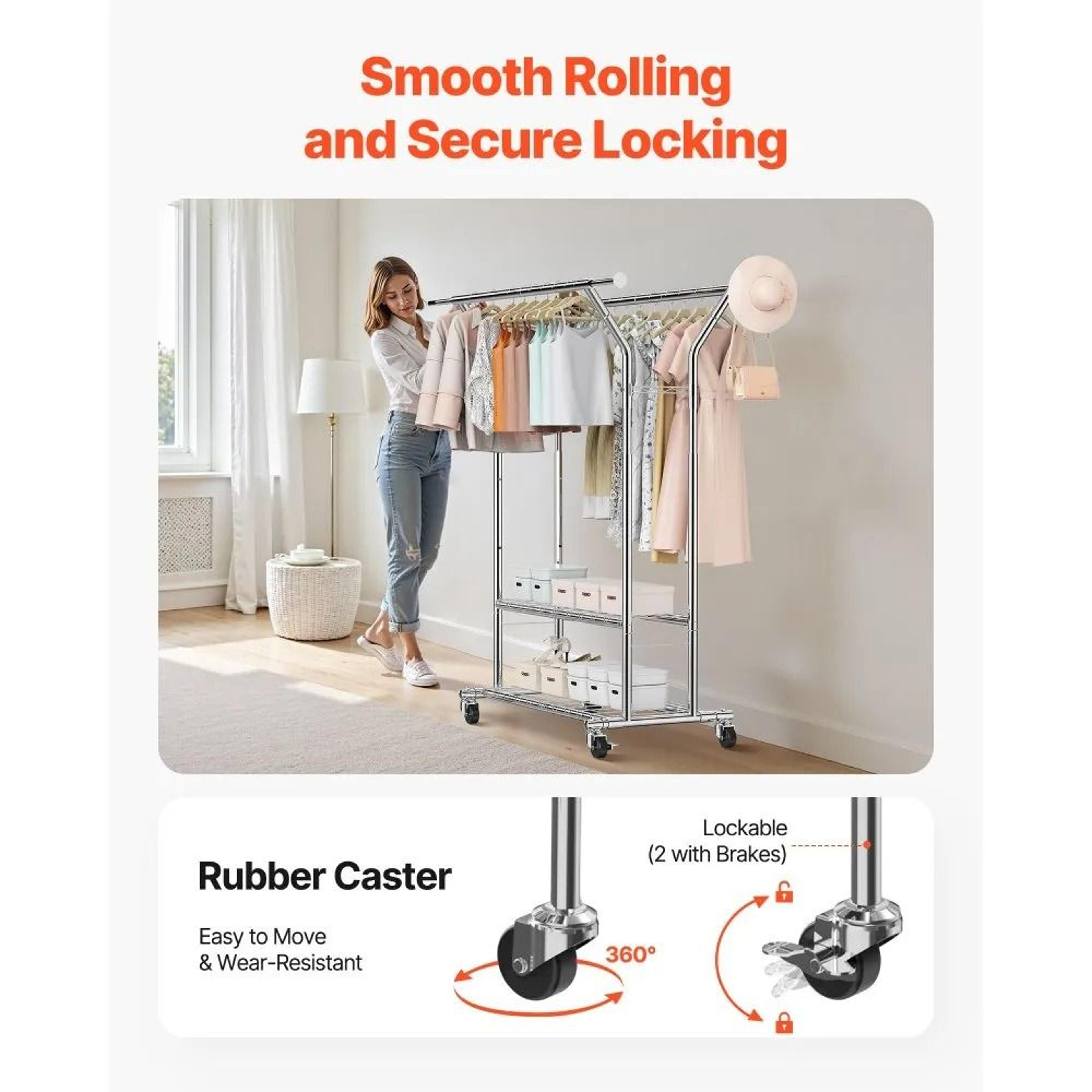 Rolling Clothes Rack With Storage Shelves Heavy Duty Garment Rack 3