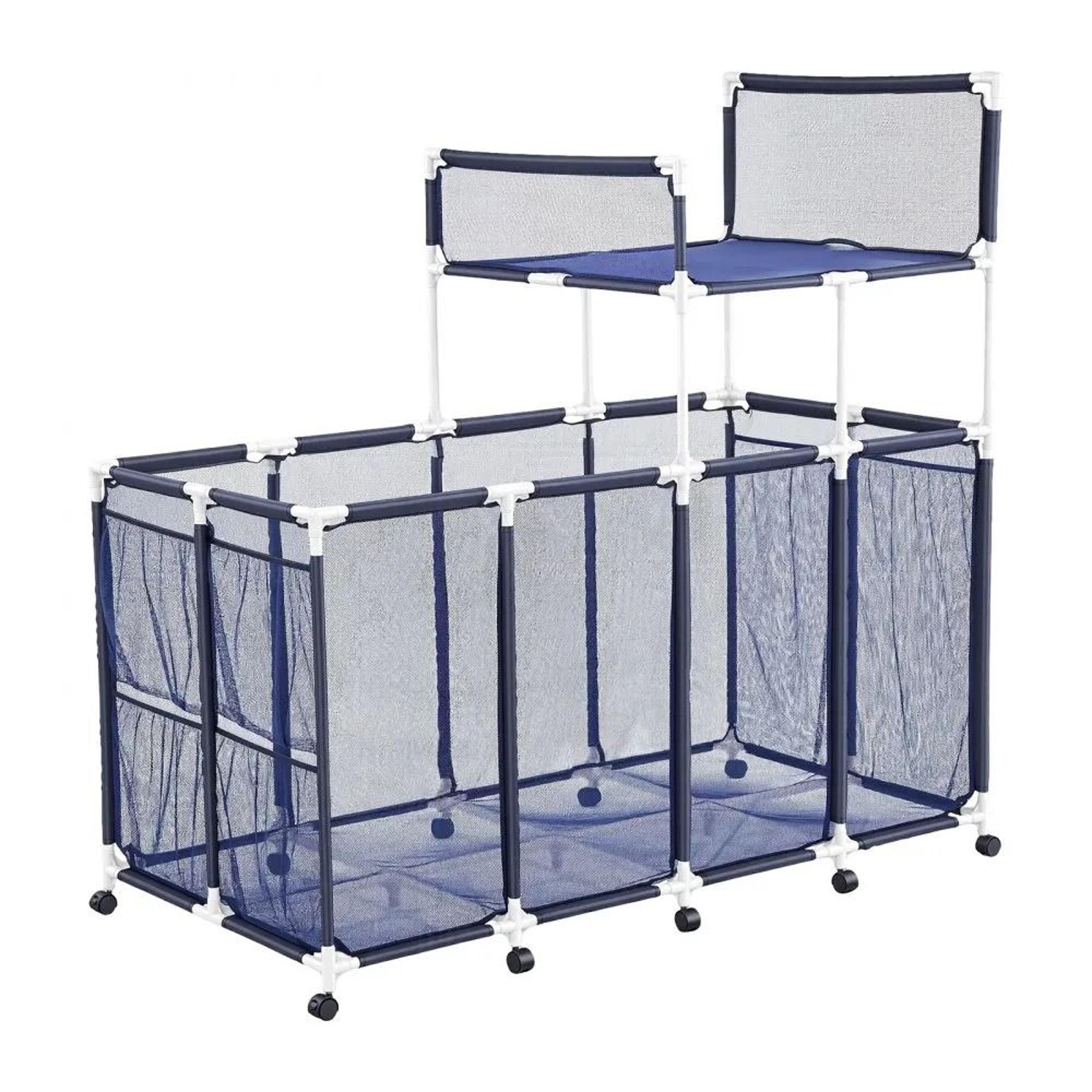 Pool Storage Bin Rolling Float Organizer With Noodle Rack And Mesh Basket 8