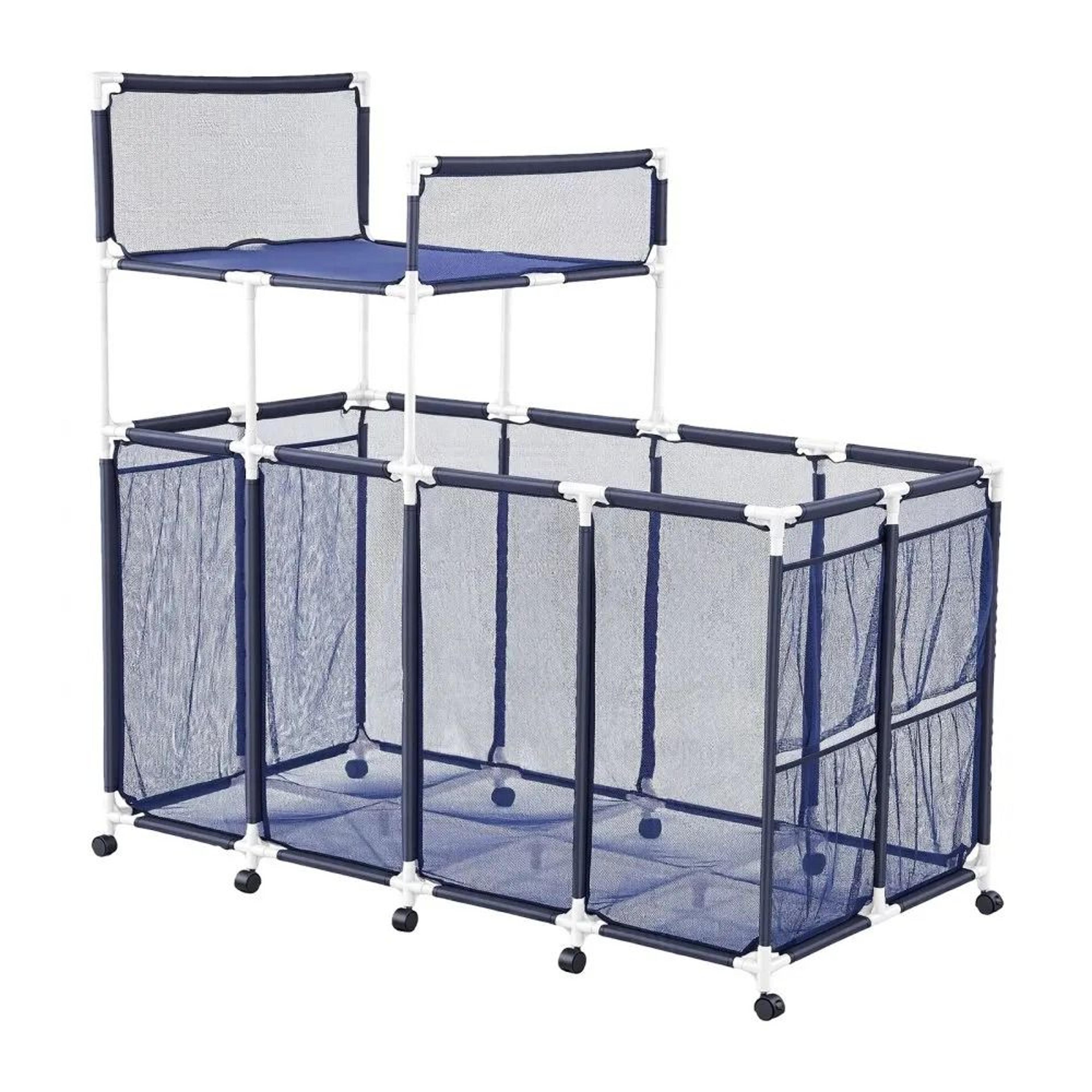 Pool Storage Bin Rolling Float Organizer With Noodle Rack And Mesh Basket 7