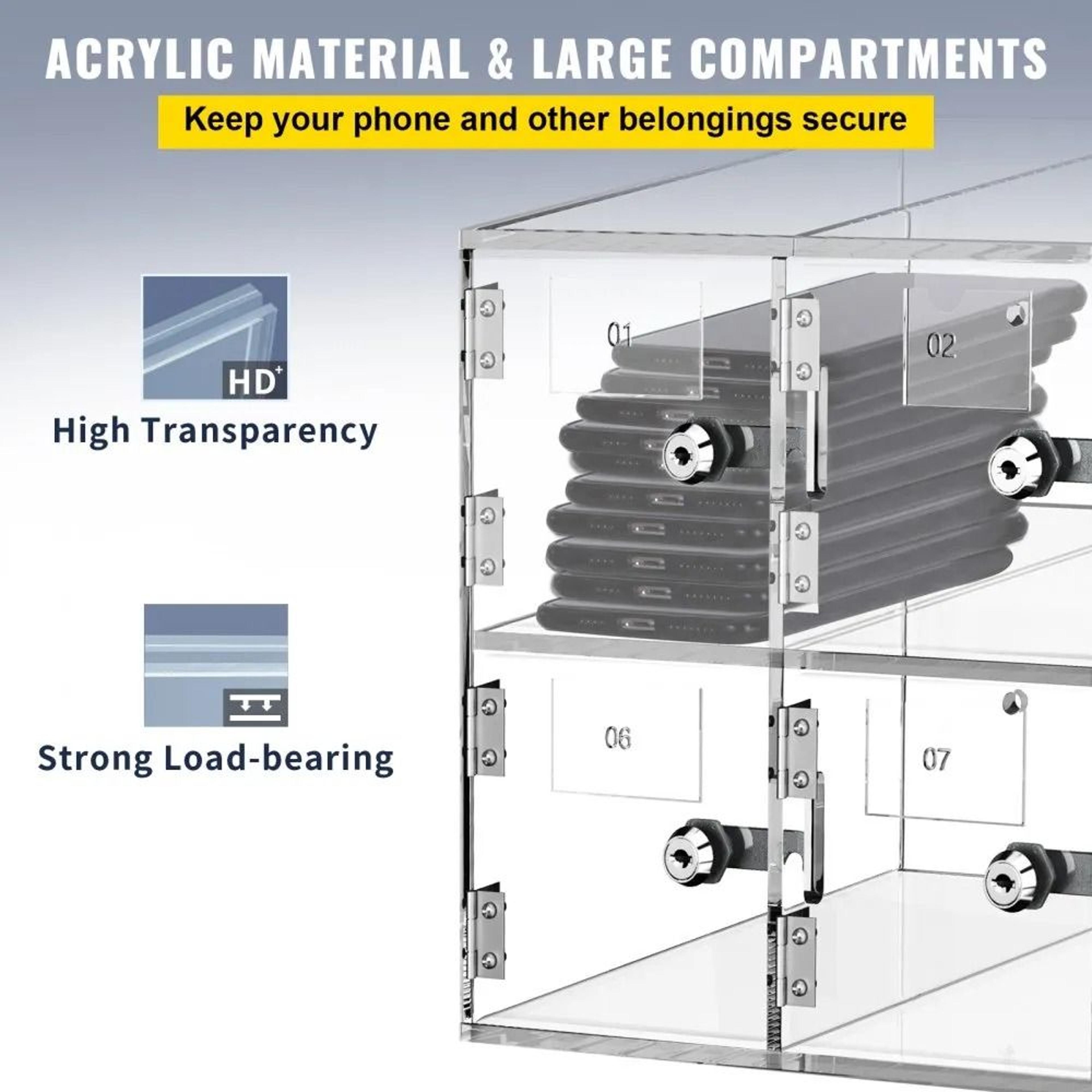 10 Slot Acrylic Cell Phone Locker With Locks Keys And Wall Mount Design 5