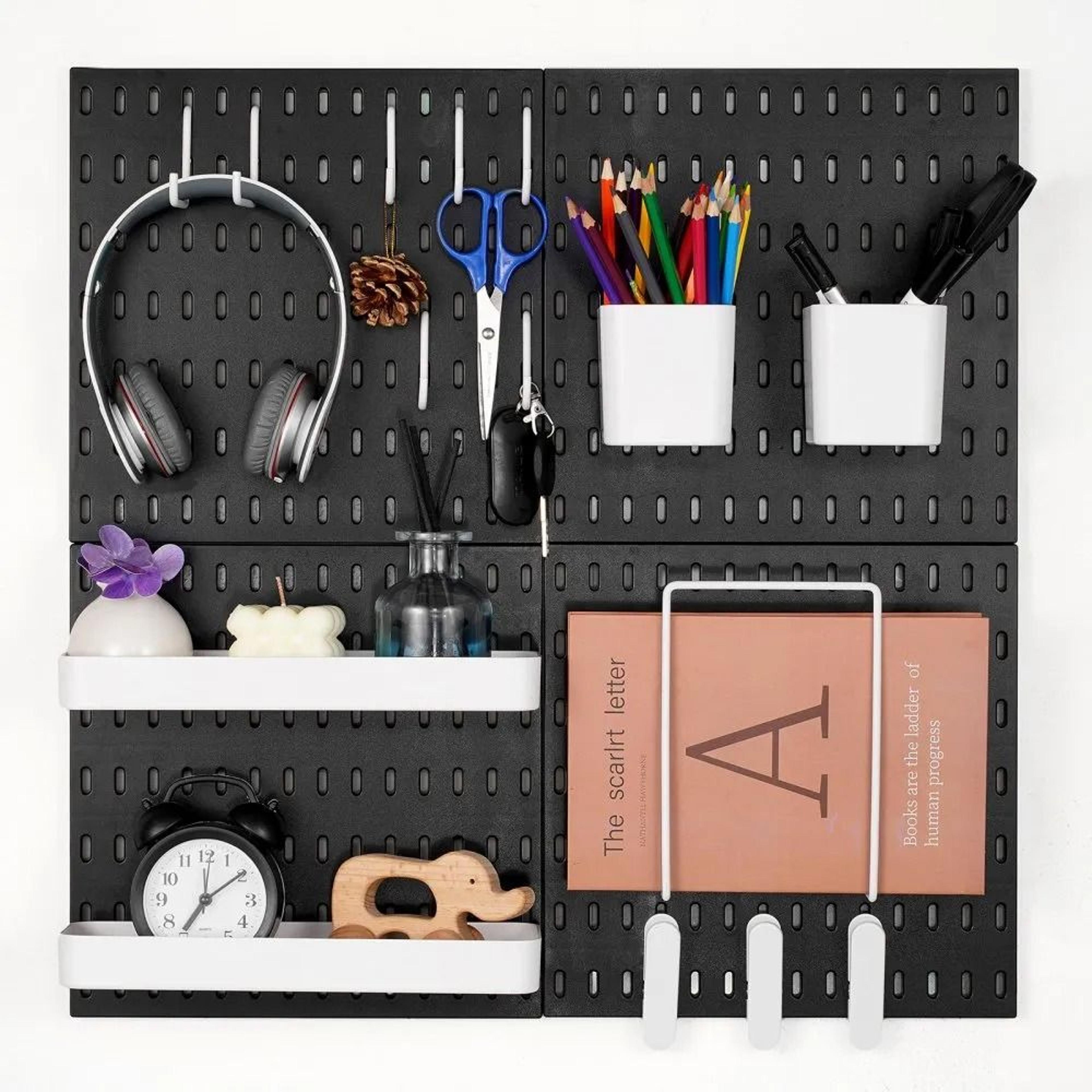 11 x 11 plastic pegboard wall organizer kit with accessories for tool storage and home organization