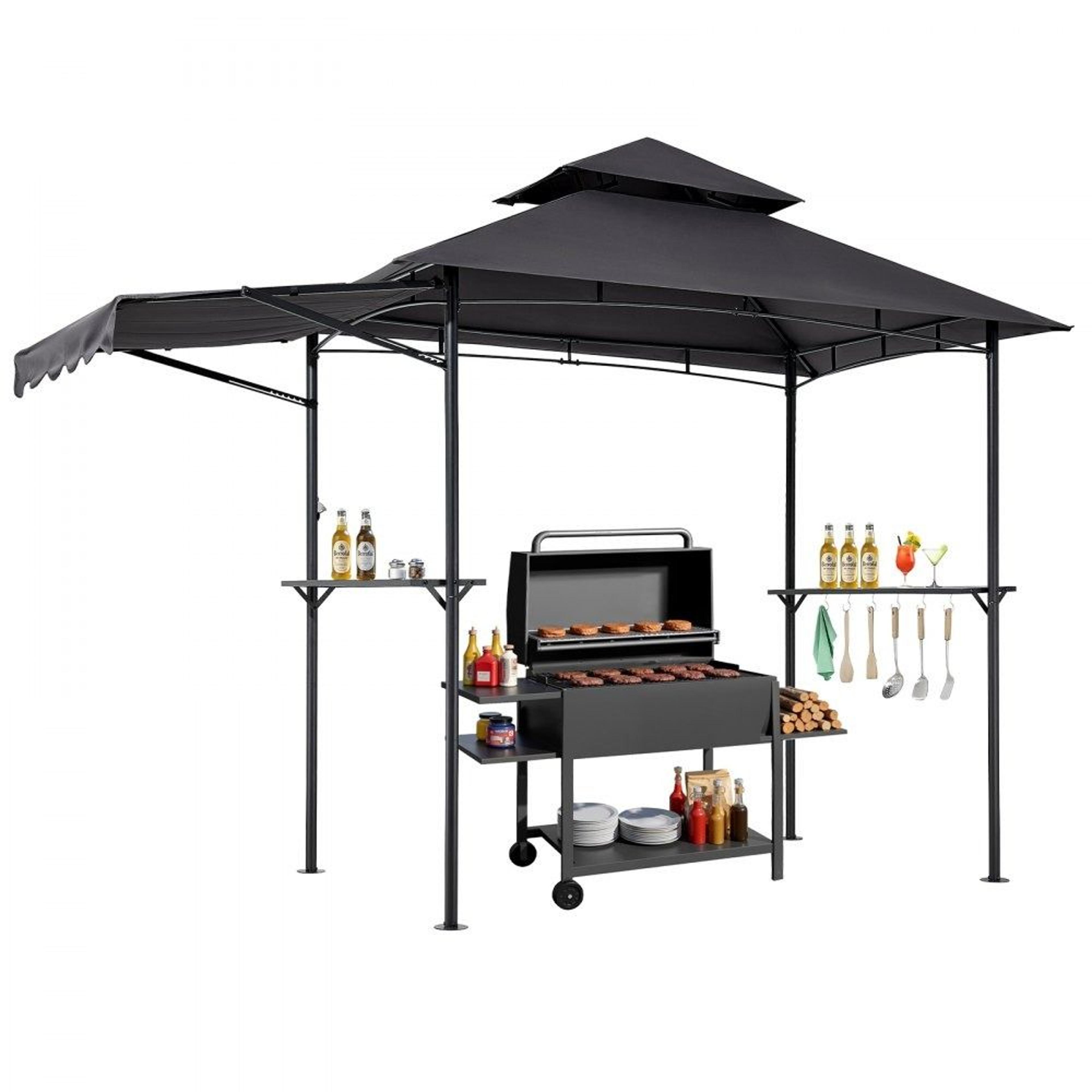 8x5 ft bbq gazebo with double tier canopy and steel grill shelter
