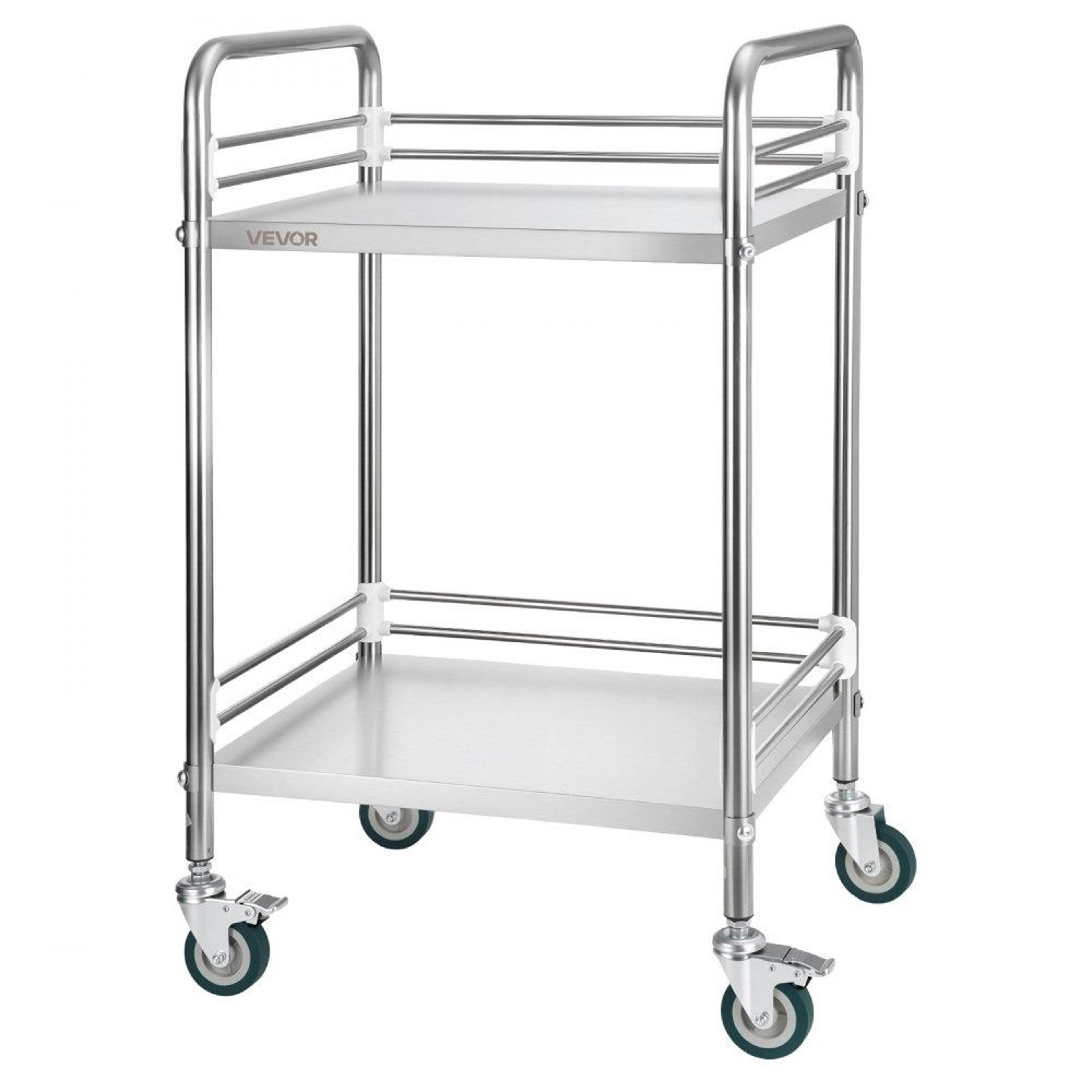 stainless steel 2 tier rolling utility cart with locking wheels
