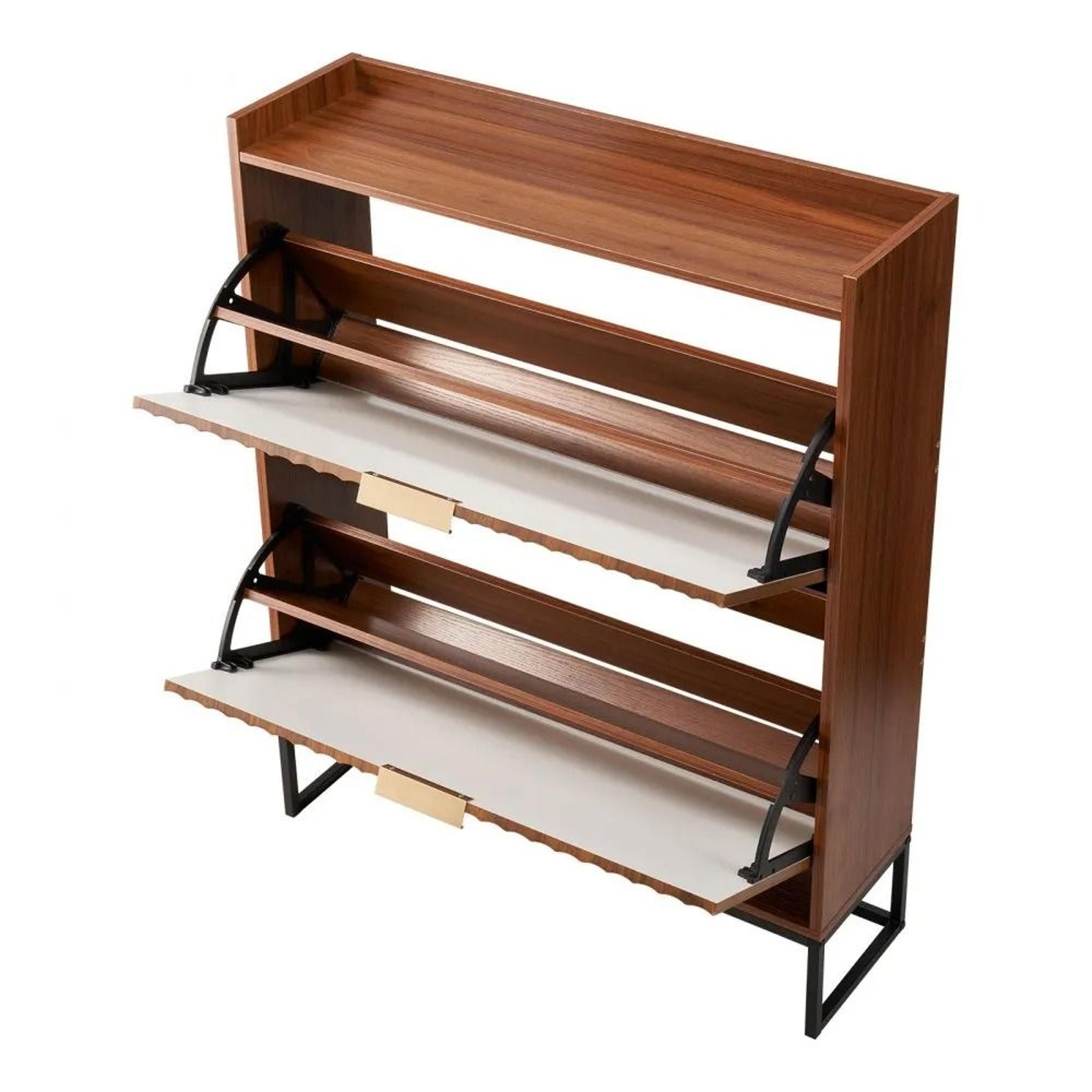 Mid Century Shoe Cabinet With 2 Flip Drawers Narrow Shoe Storage Organizer 8