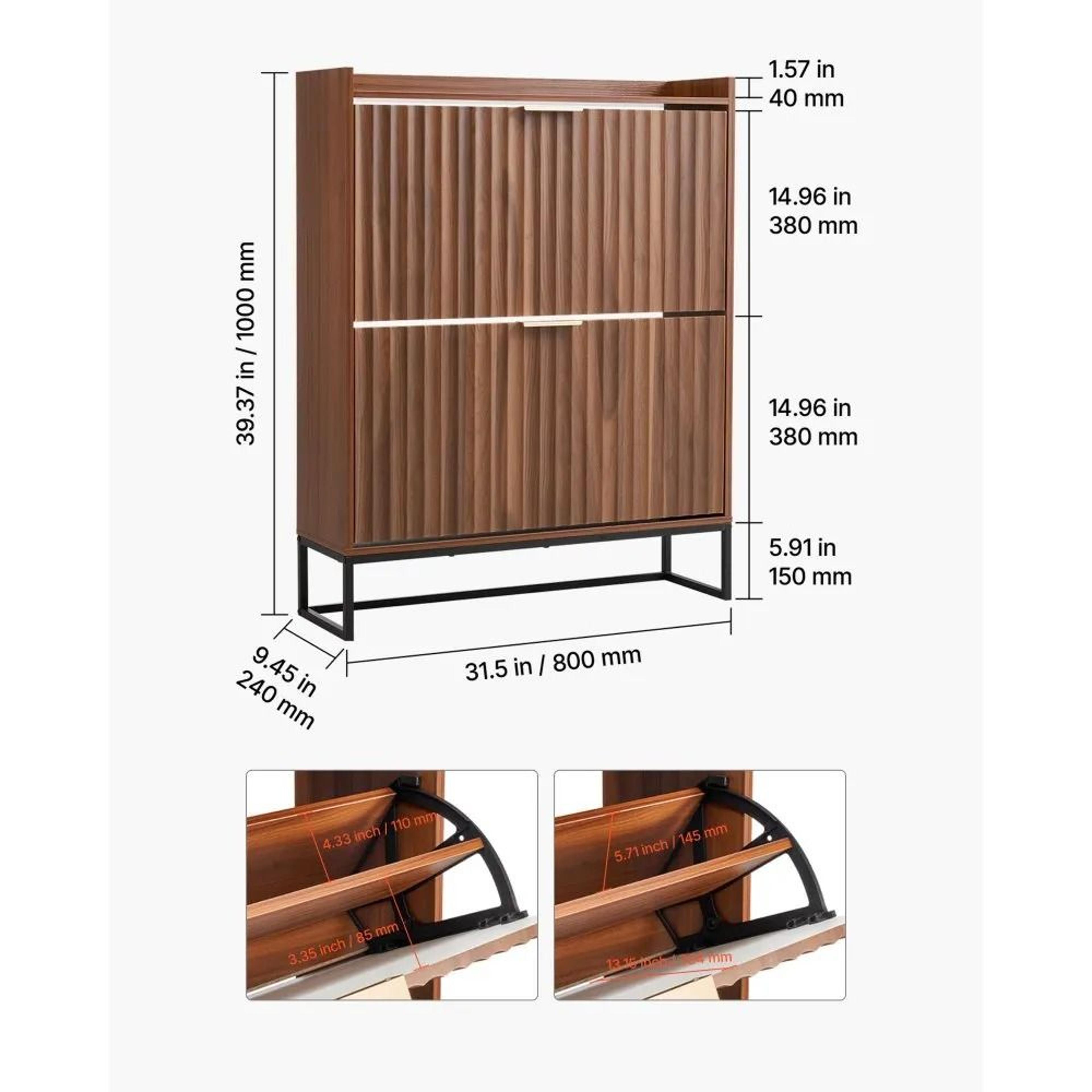 Mid Century Shoe Cabinet With 2 Flip Drawers Narrow Shoe Storage Organizer 7