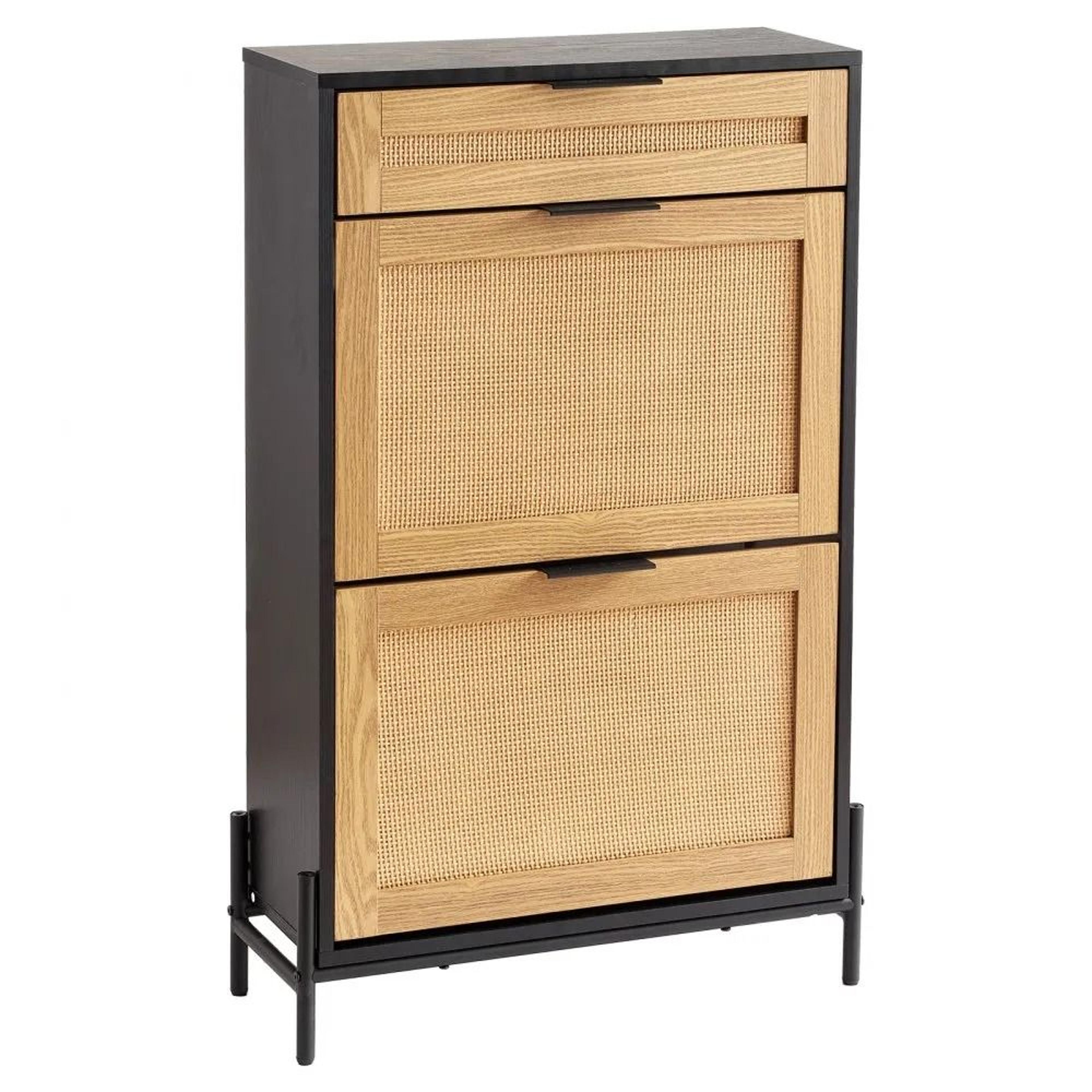 rattan shoe storage cabinet with flip drawers narrow entryway shoe organizer black