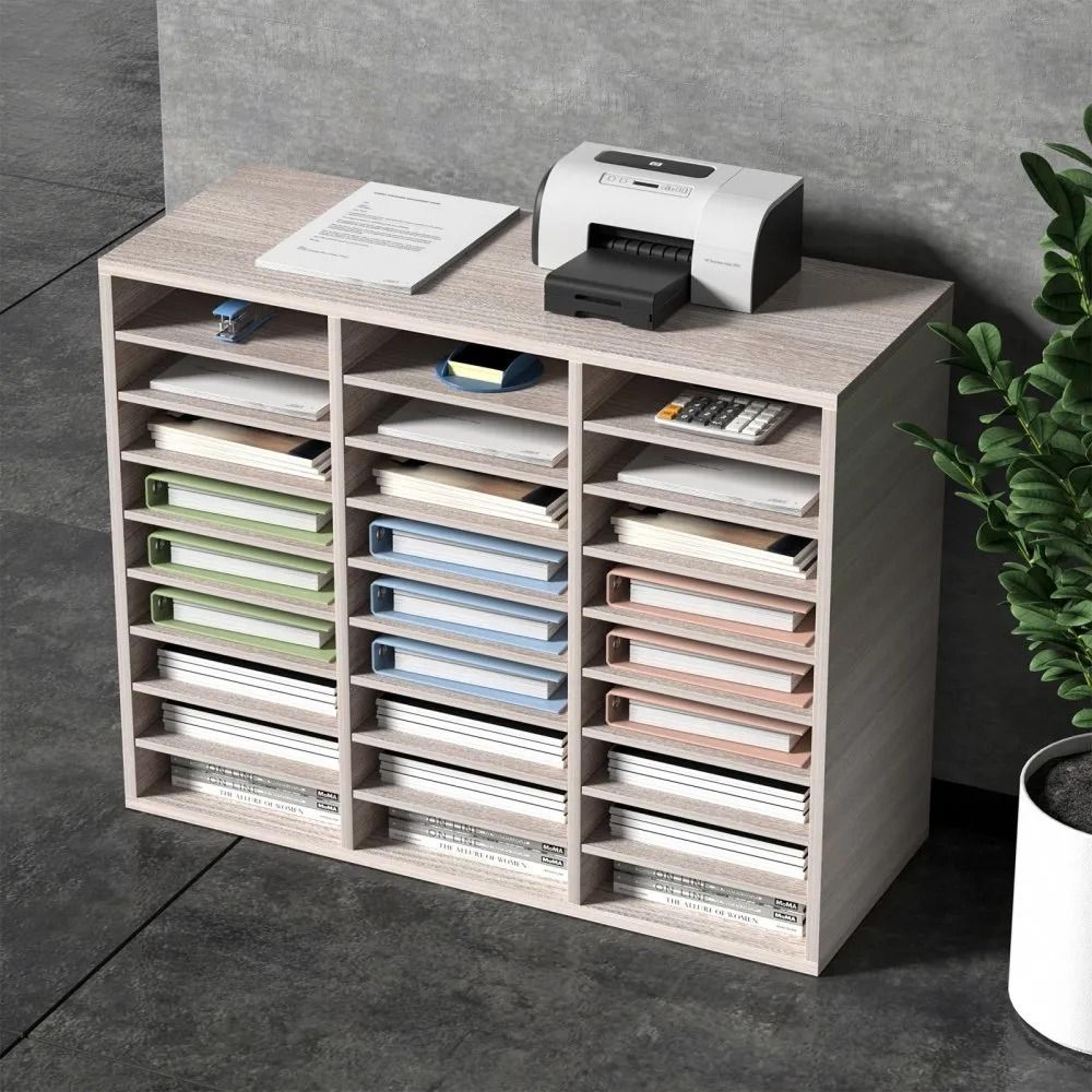 27 Slot Wood Literature Organizer Adjustable File Sorter For Office And School Storage 5