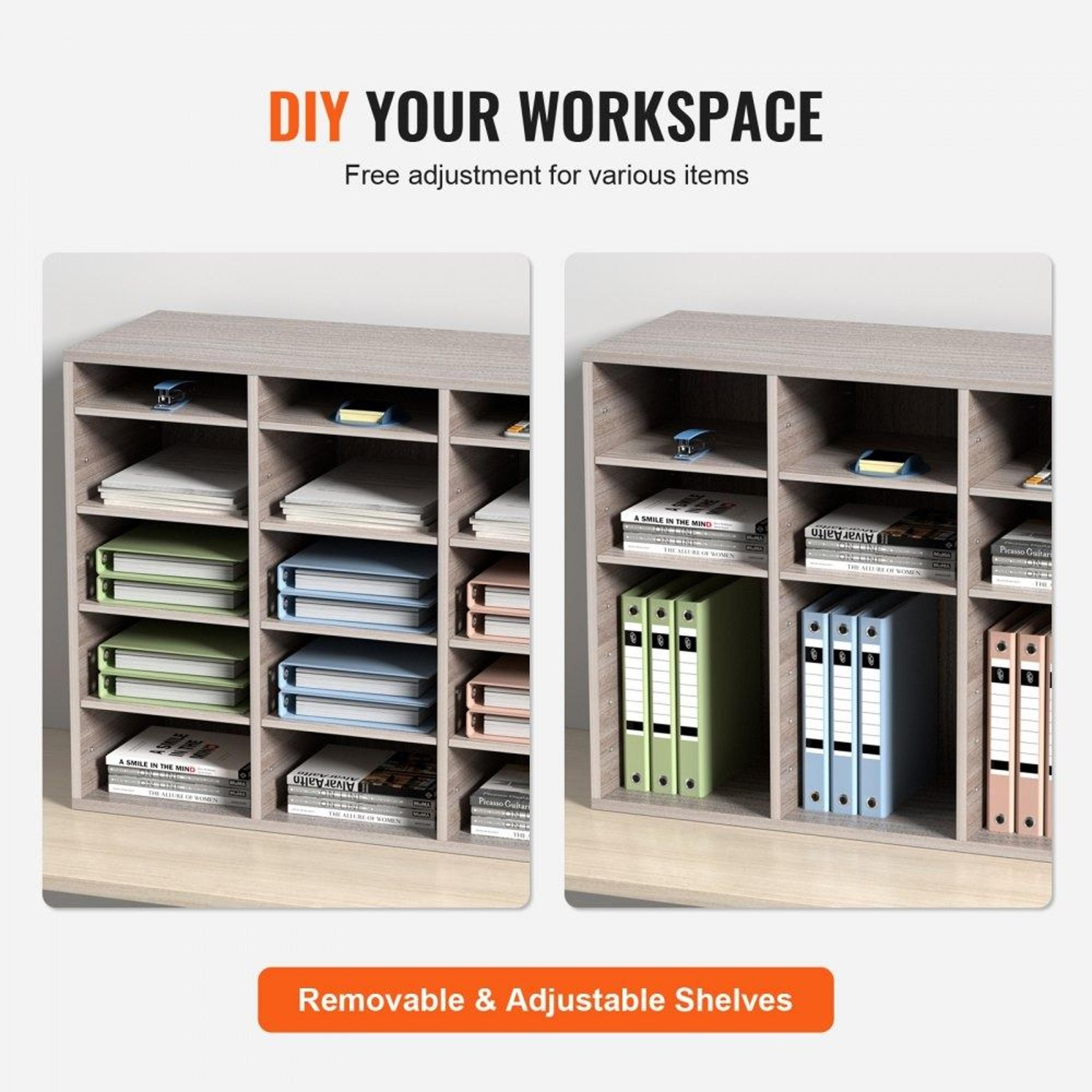 27 Slot Wood Literature Organizer Adjustable File Sorter For Office And School Storage 4