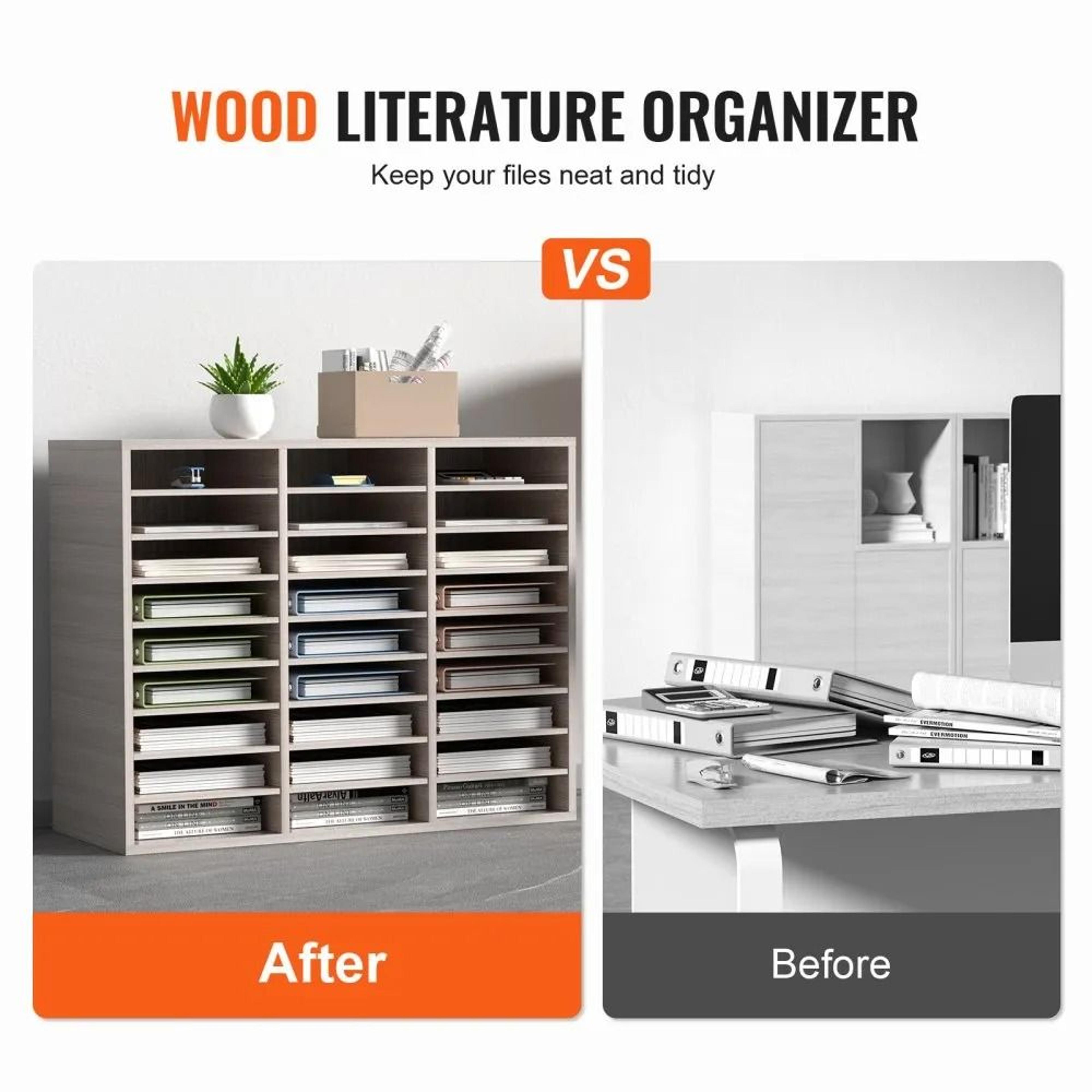 27 Slot Wood Literature Organizer Adjustable File Sorter For Office And School Storage 3