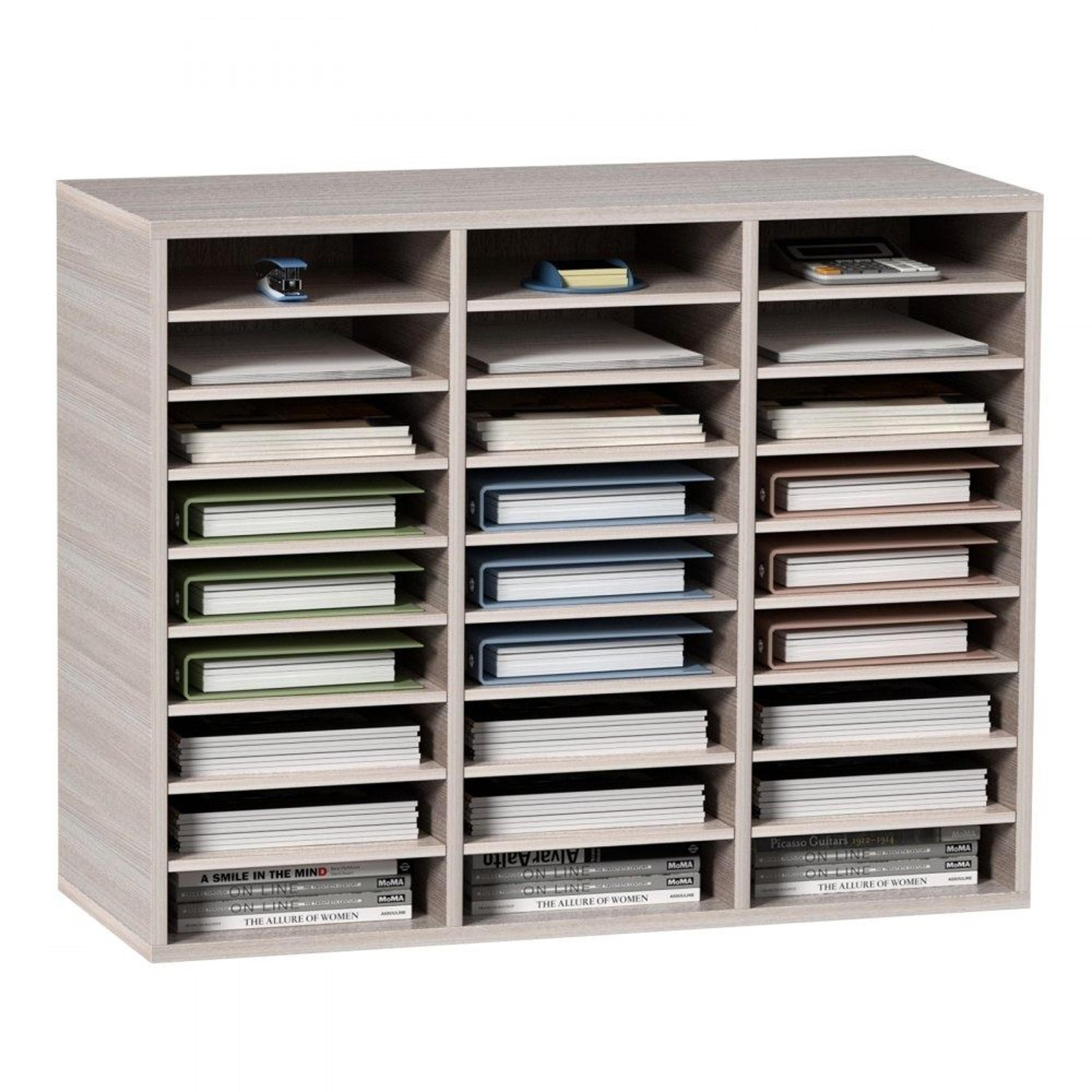 27 slot wood literature organizer adjustable file sorter for office and school storage