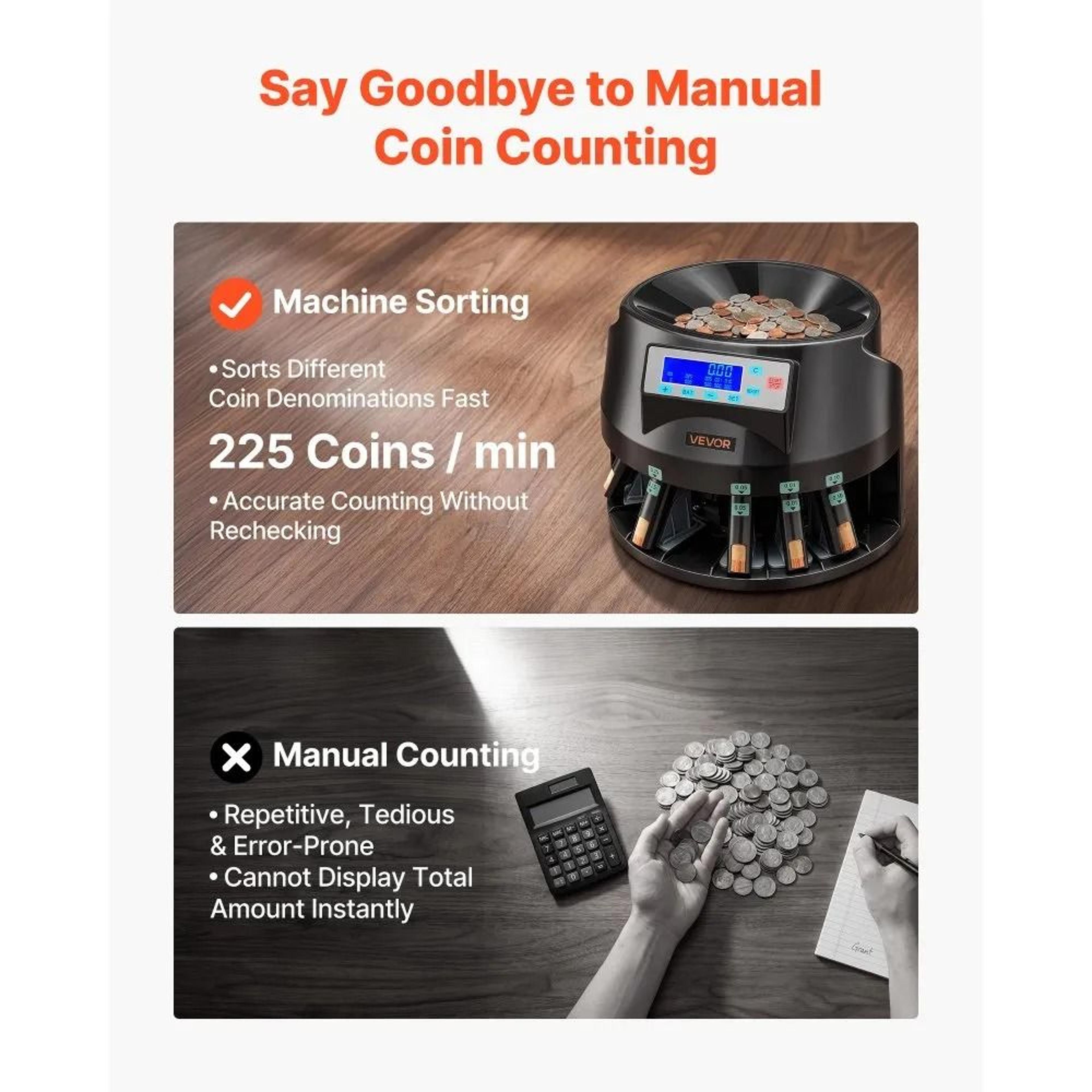 5 Denominations Coin Counter Machine With LCD Display And 1500 Coin Hopper 4