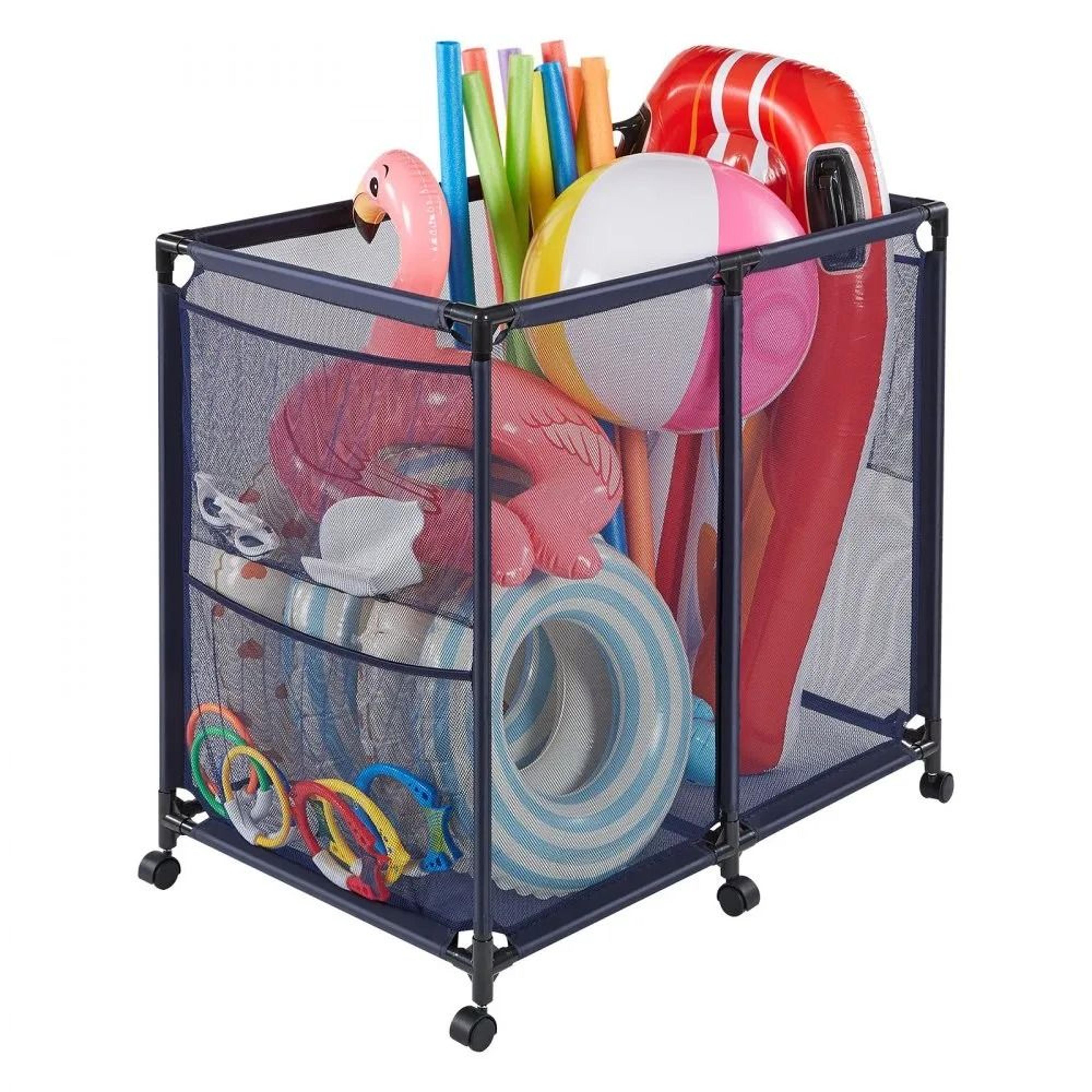 pool storage bin large rolling pool float storage organizer with mesh basket