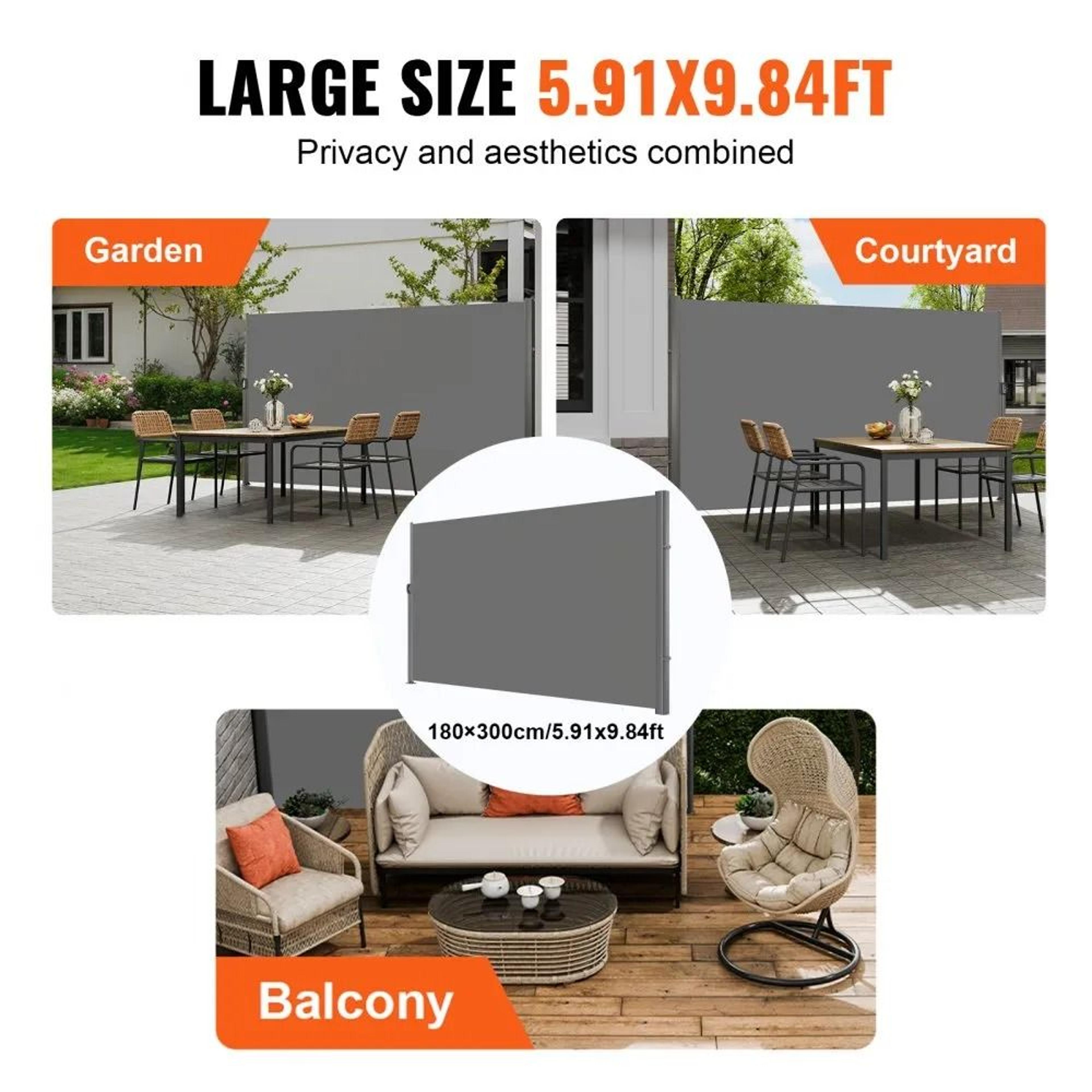 Retractable Side Awning 71x118 Inch Outdoor Privacy Screen Patio Wind Barrier 2