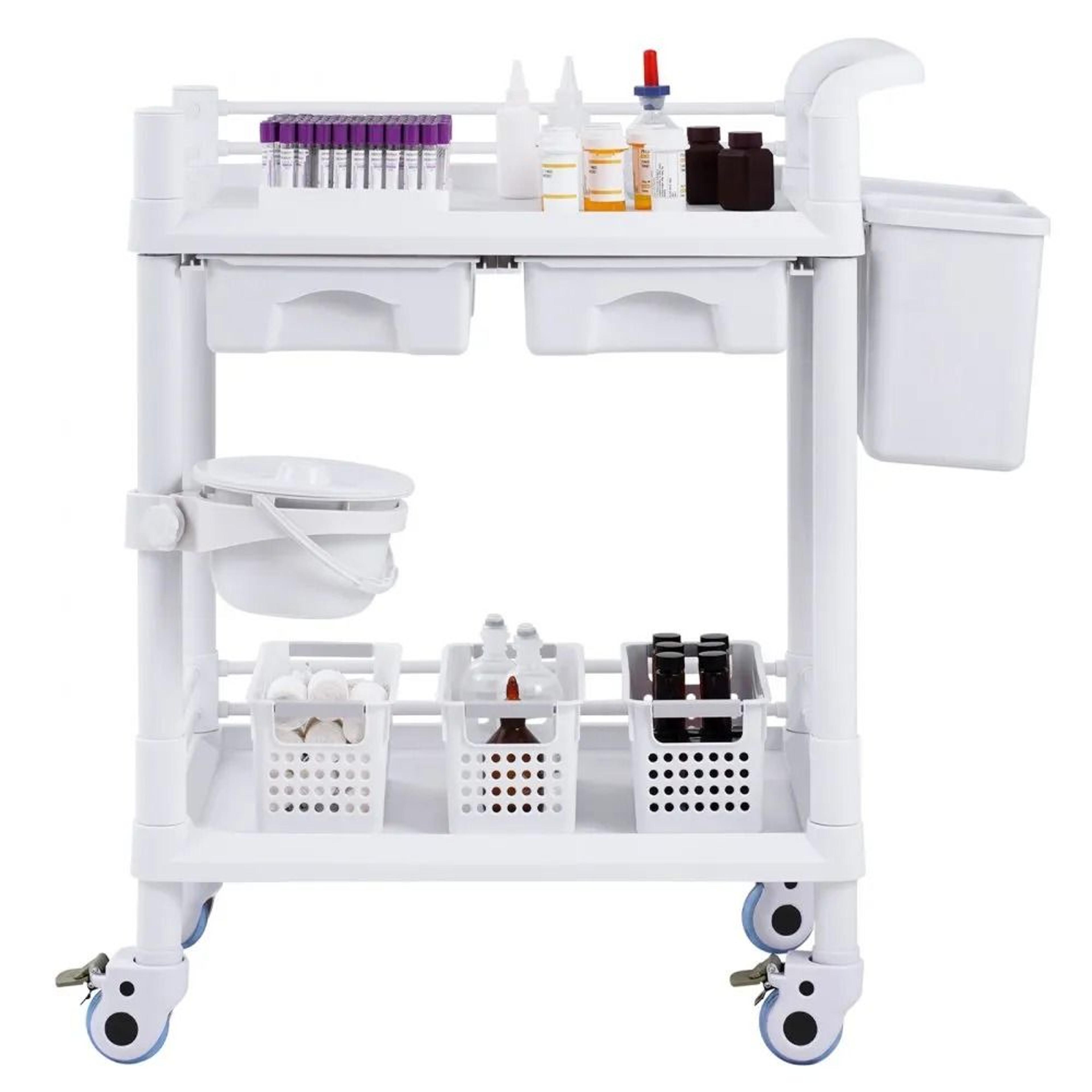 Lab Cart With 2 Trays And Drawers Medical Utility Cart With Silent Wheels White 7