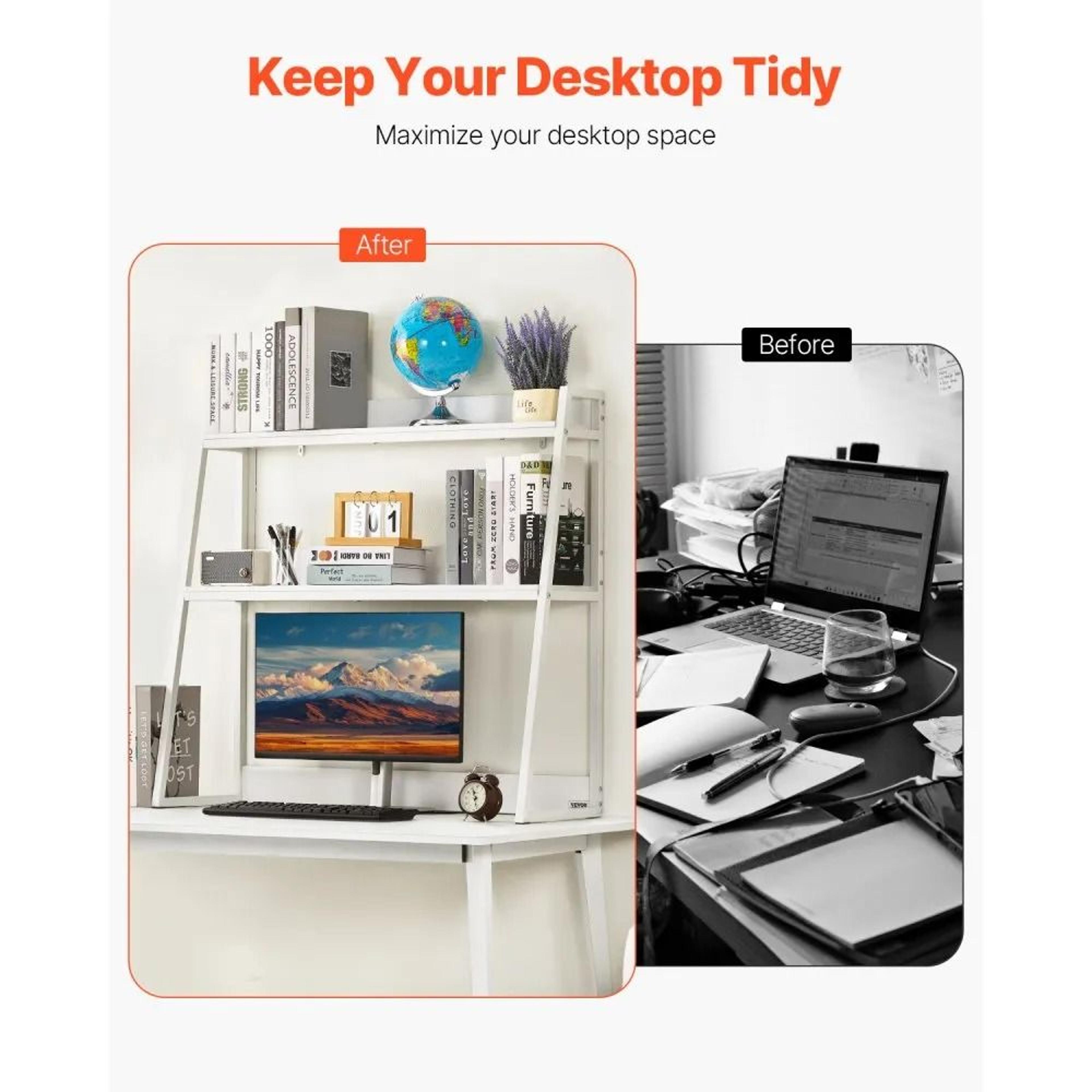Desktop Bookshelf 2 Tier Desk Organizer Storage Shelf Hutch For Office Home Dorm 1