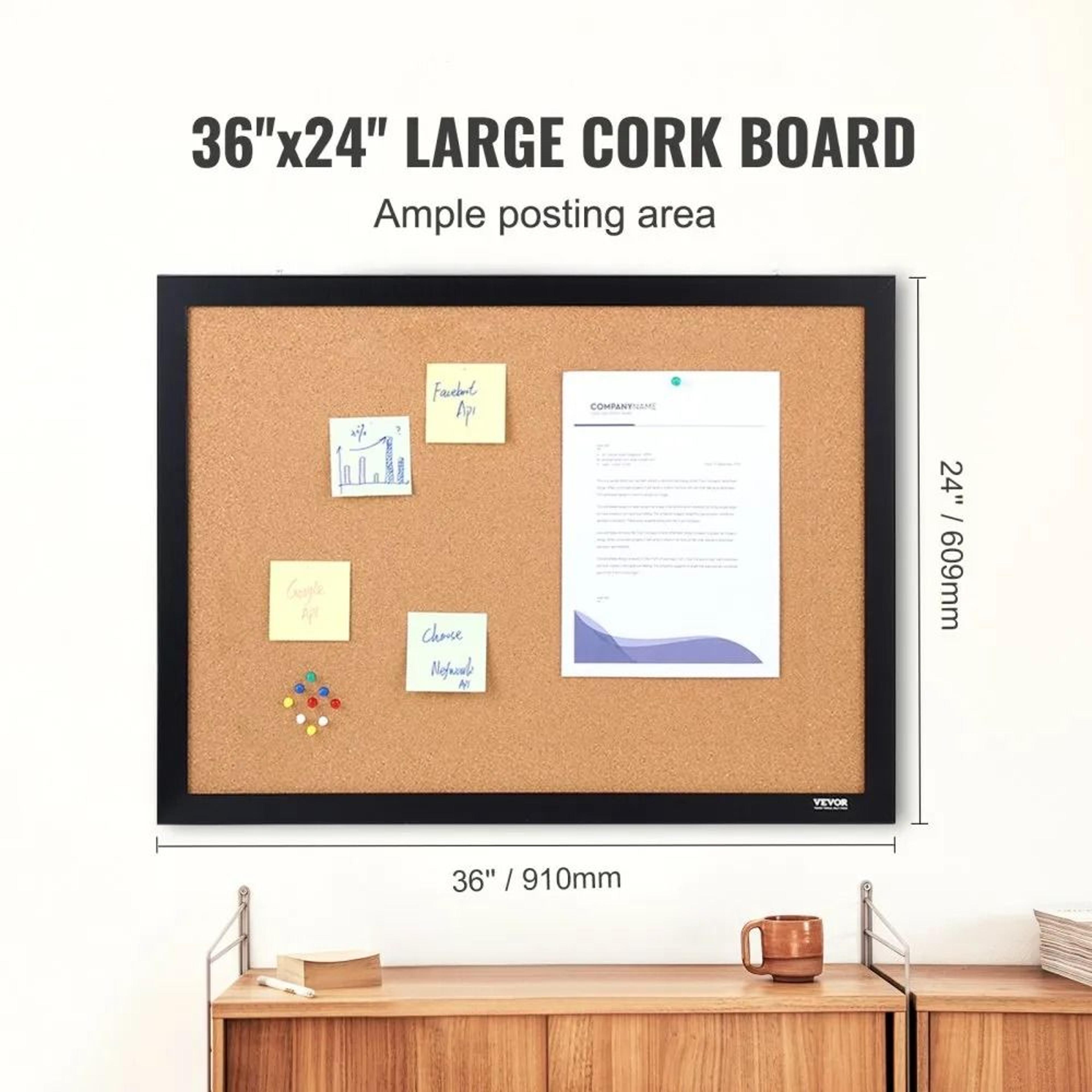 36x24 Inch Cork Board Bulletin Board With MDF Frame For Office Home School 5